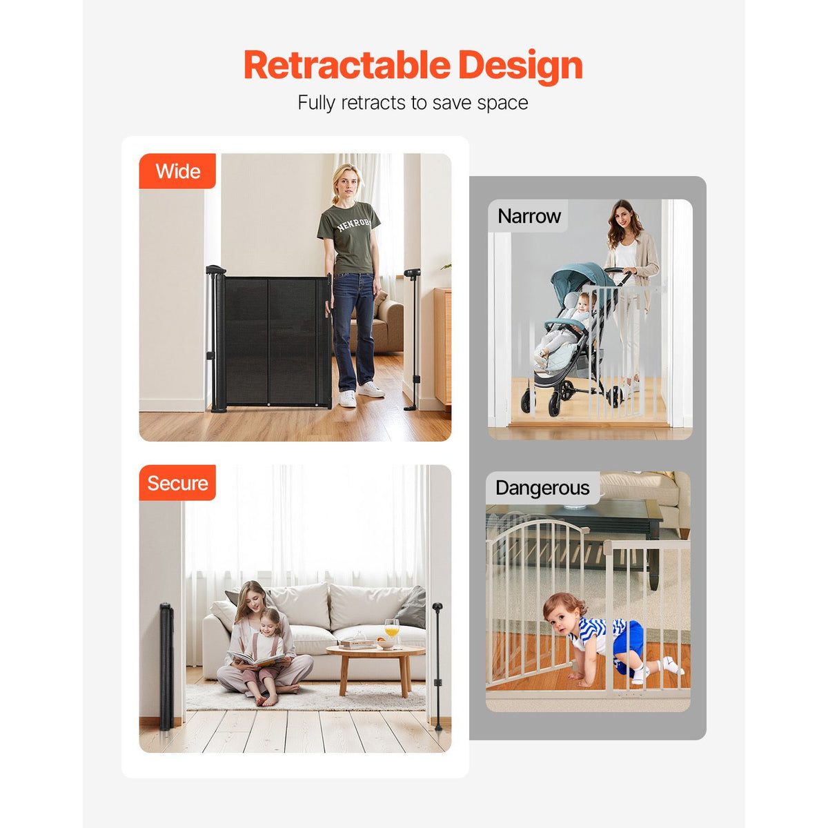 Retractable Baby Gate 870mm Tall Extra Wide Mesh Safety Gate 2800mm