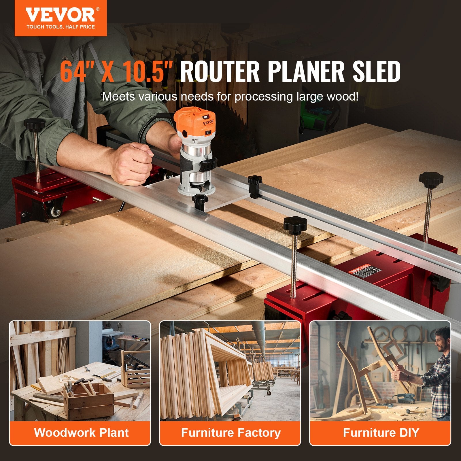 Router Sled, 1625 mm, Portable and Easy to Adjust Slab Flattening Jig, DIY Woodworking Router Sled for Flattening Slabs, Slab Guide Jig Trimming Planing Machine for Wood Flattening, Home DIY