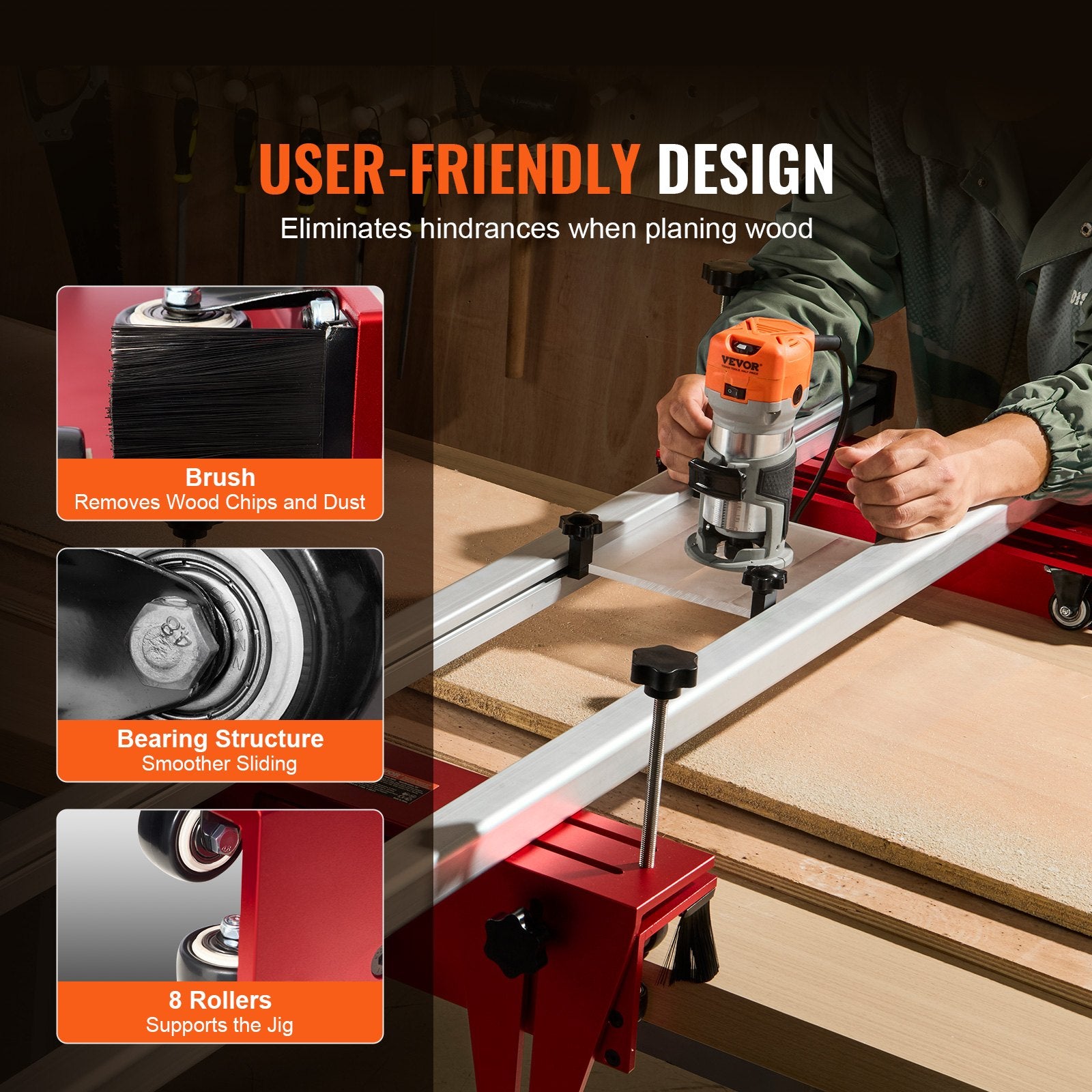 Router Sled, 1625 mm, Portable and Easy to Adjust Slab Flattening Jig, DIY Woodworking Router Sled for Flattening Slabs, Slab Guide Jig Trimming Planing Machine for Wood Flattening, Home DIY