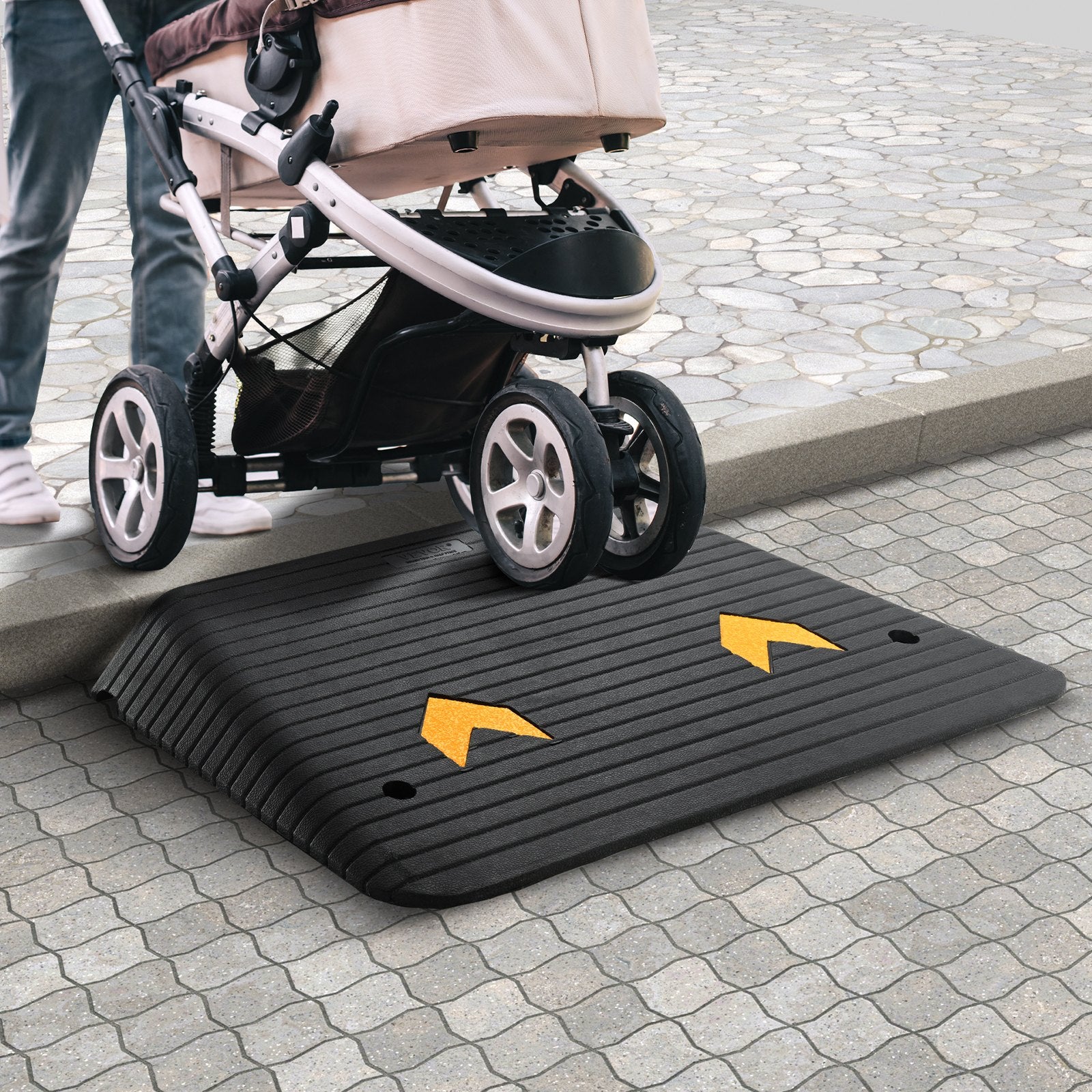Upgraded Rubber Threshold Ramp, 10.2 cm Rise Door Ramp with 1 Channel, Natural Rubber Car Ramp with Non-Slip Textured Surface, 15 tons Load Capacity Curb Ramp for Wheelchair and Scooter
