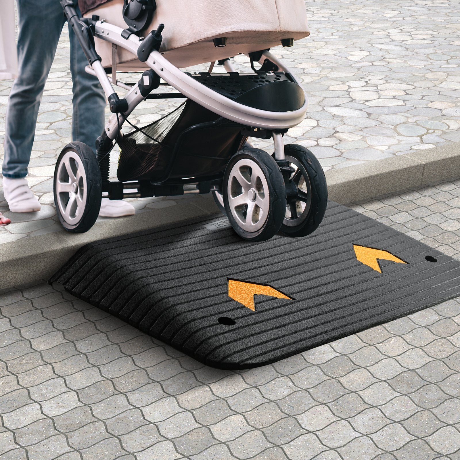 Upgraded Rubber Threshold Ramp, 8.9 cm Rise Door Ramp with 1 Channel, Natural Rubber Car Ramp with Non-Slip Textured Surface, 15 tons Load Capacity Curb Ramp for Wheelchair and Scooter