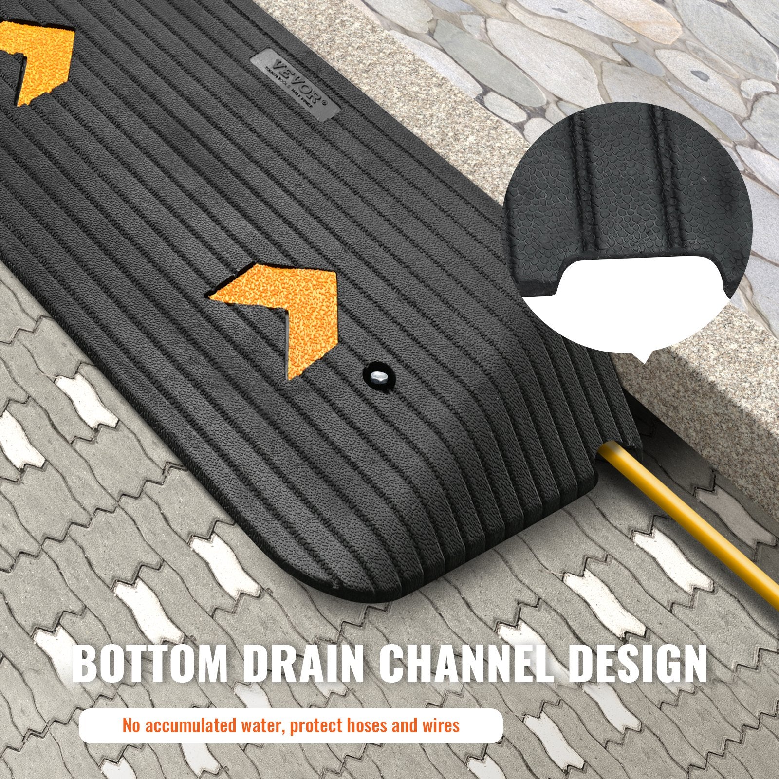 Upgraded Rubber Threshold Ramp, 7.6 cm Rise Door Ramp with 1 Channel, Natural Rubber Car Ramp with Non-Slip Textured Surface, 150 tons Load Capacity Curb Ramp for Wheelchair and Scooter