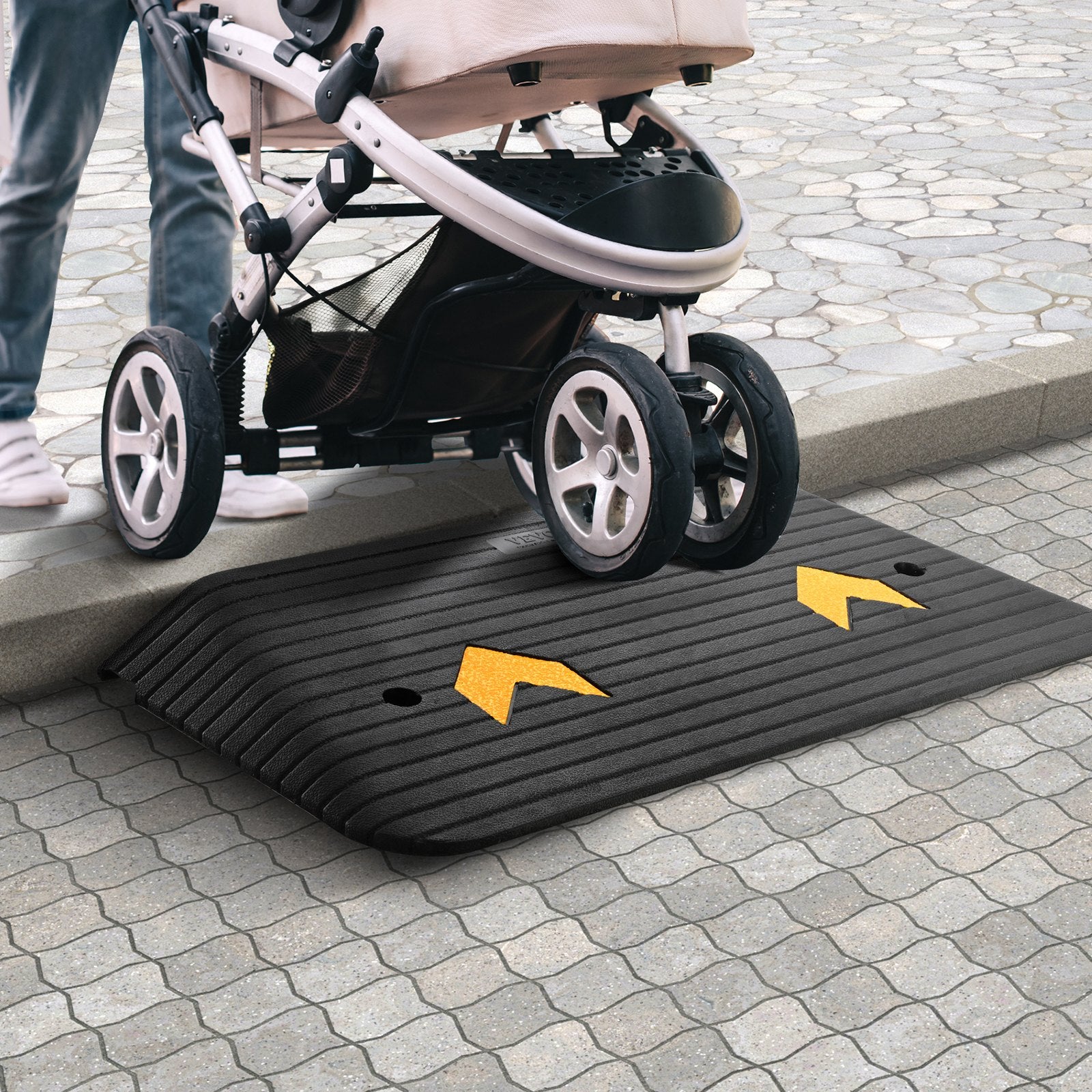 Upgraded Rubber Threshold Ramp, 7.6 cm Rise Door Ramp with 1 Channel, Natural Rubber Car Ramp with Non-Slip Textured Surface, 150 tons Load Capacity Curb Ramp for Wheelchair and Scooter