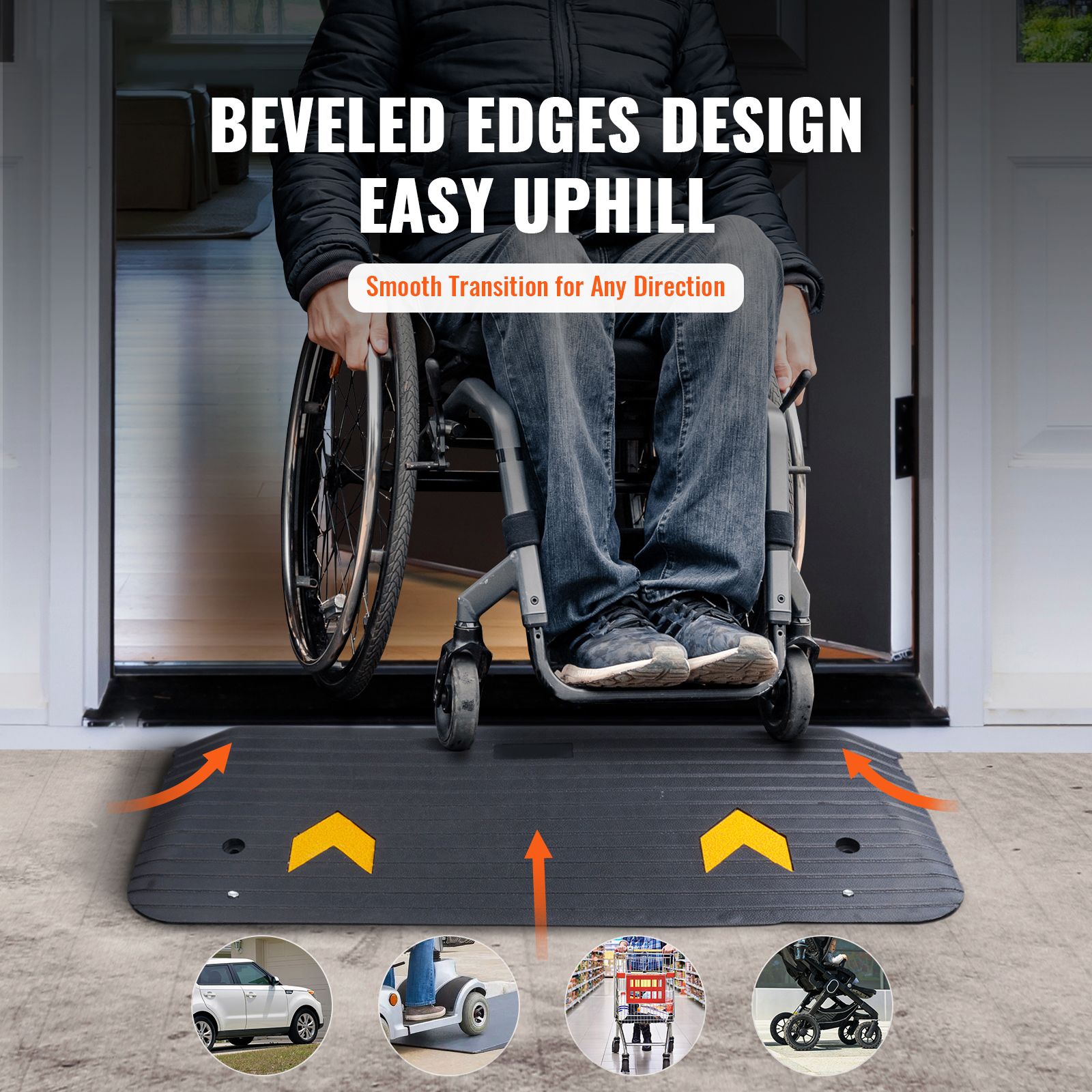 3.8cm Rubber Threshold Ramp Wheelchair Door Ramp Non-Slip 15 Ton