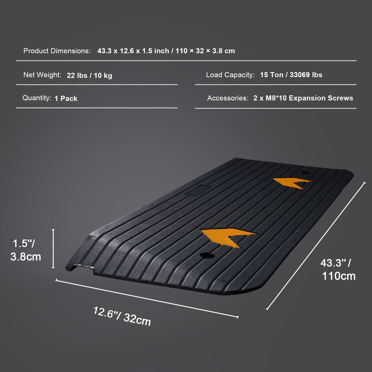 3.8cm Rubber Threshold Ramp Wheelchair Door Ramp Non-Slip 15 Ton