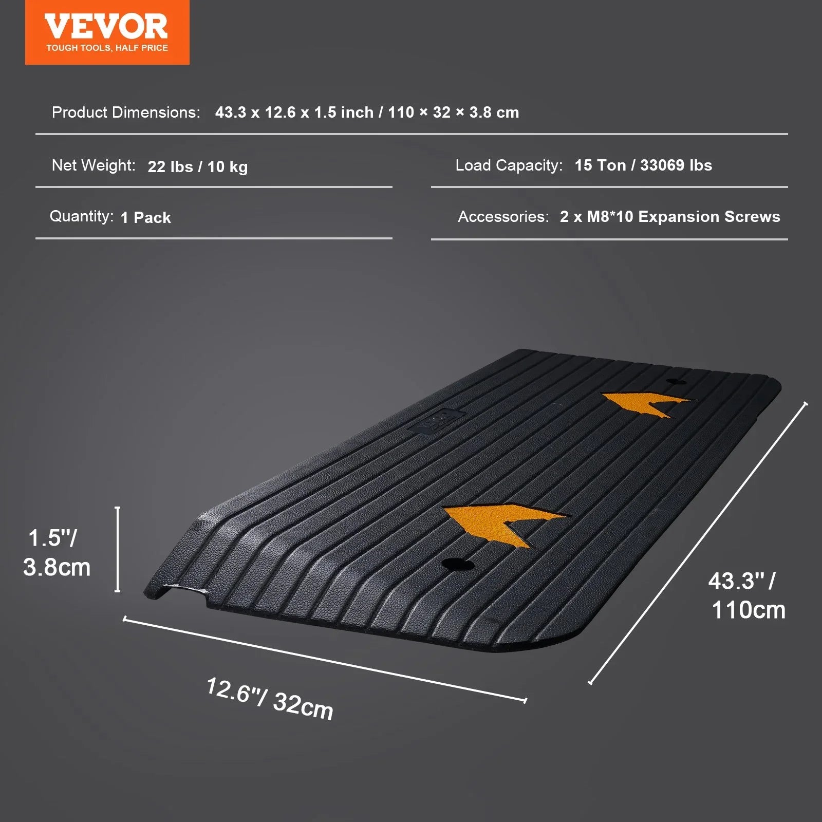Upgraded Rubber Threshold Ramp, 3.8 cm Rise Wheelchair Ramp Doorway, Natural Curb Ramp Rated 15 tons Load Capacity, Non-Slip Textured Surface Rubber Curb Ramp for Wheelchair and Scooter