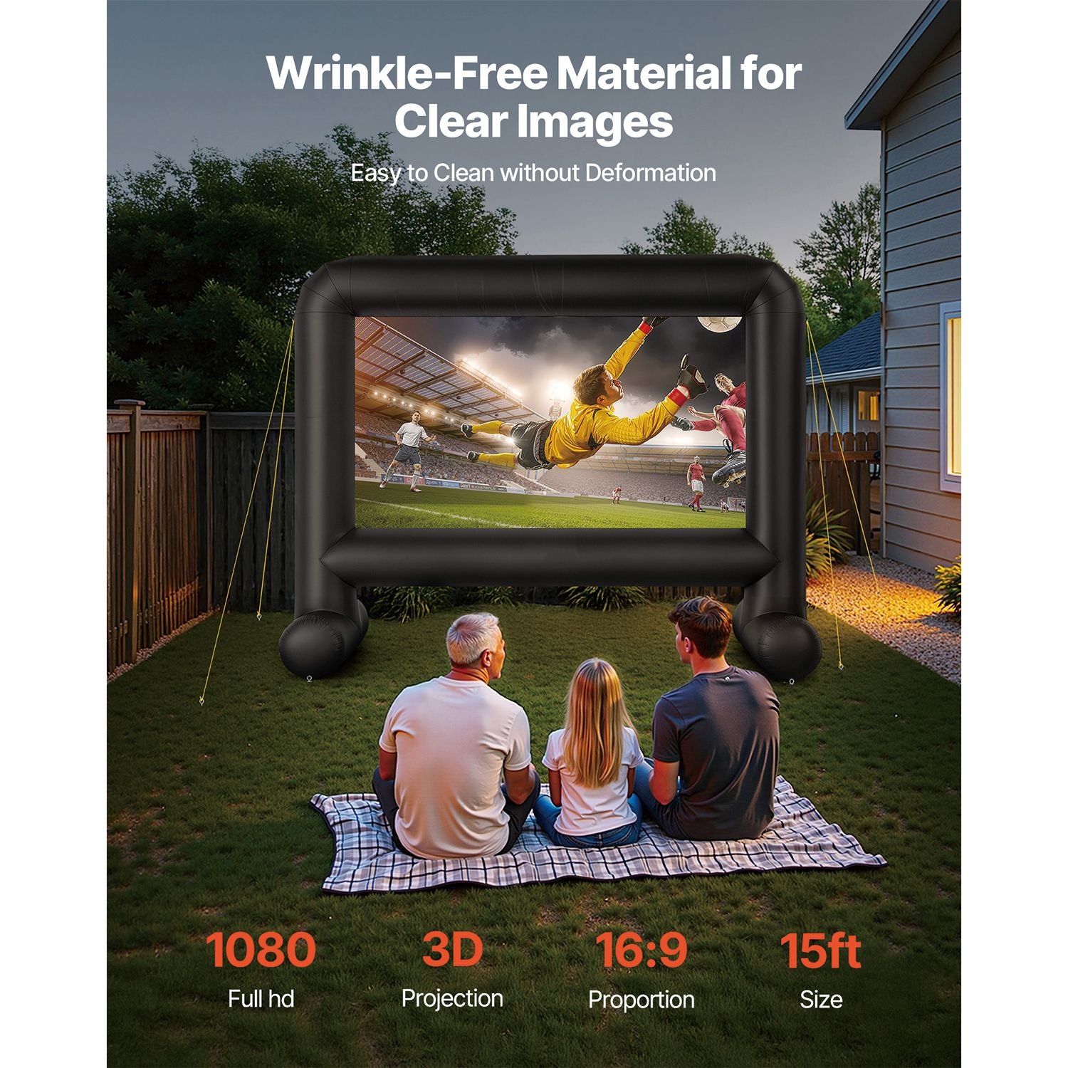 15 ft Inflatable Movie Screen 16:9 600D Movie Projector with Portable Bag