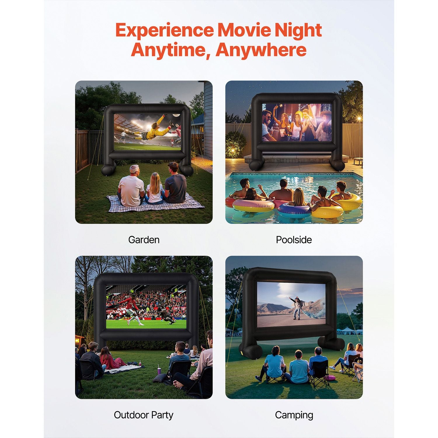 15 ft Inflatable Movie Screen 16:9 600D Movie Projector with Portable Bag