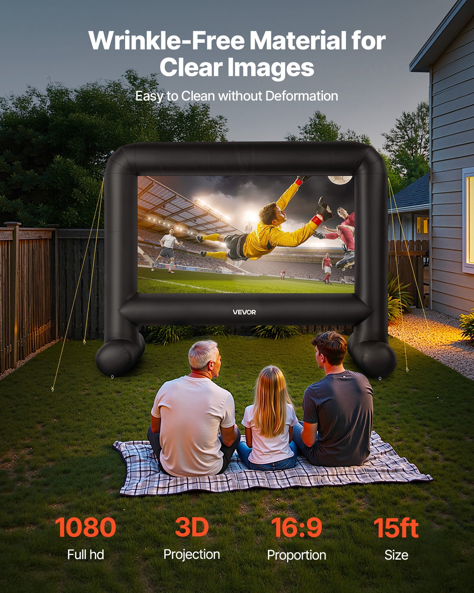 15 ft Inflatable Movie Screen 16:9 600D Movie Projector with Portable Bag