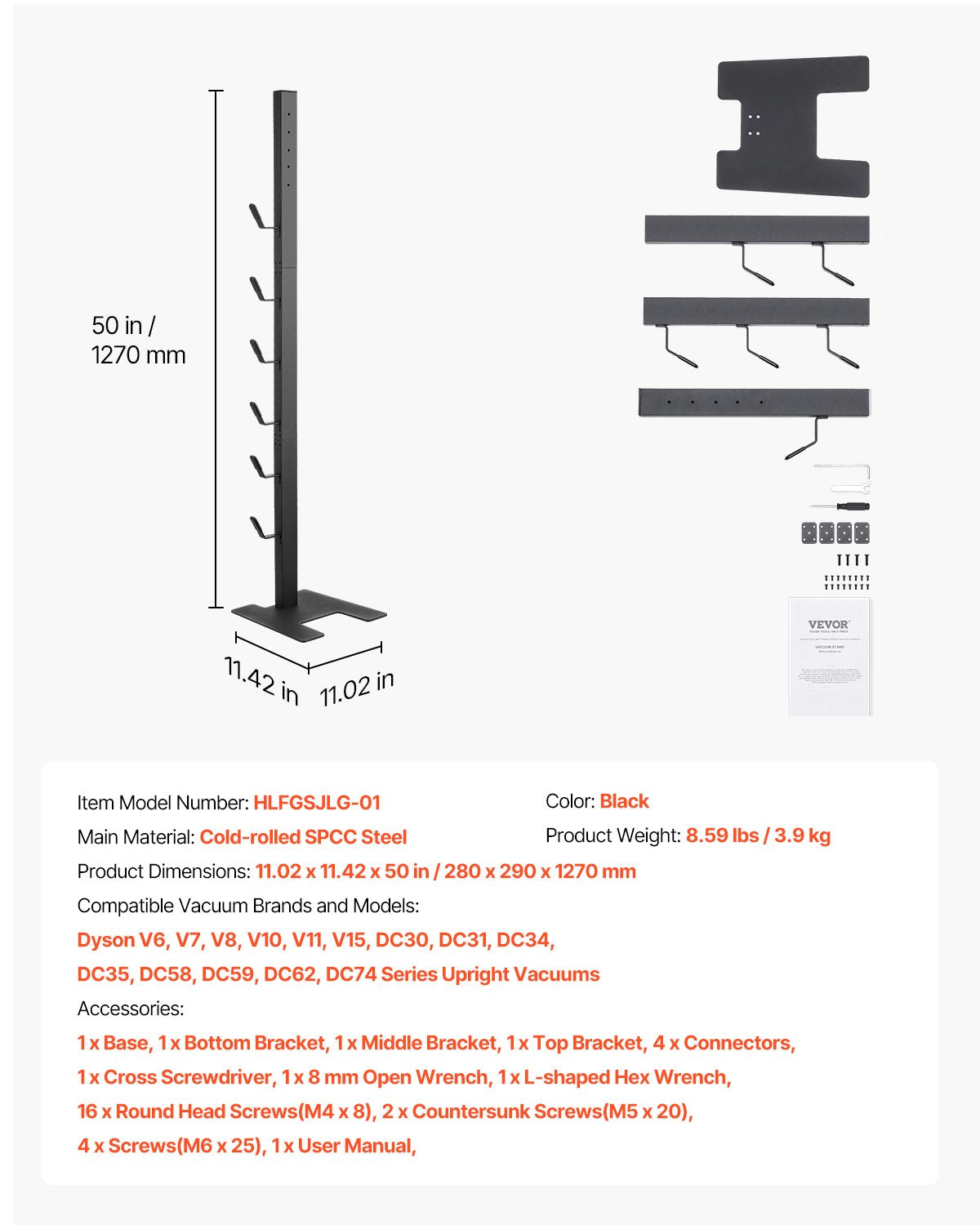 Vacuum Stand for Dyson Multi-Models Storage Bracket Holder with 6 Hooks