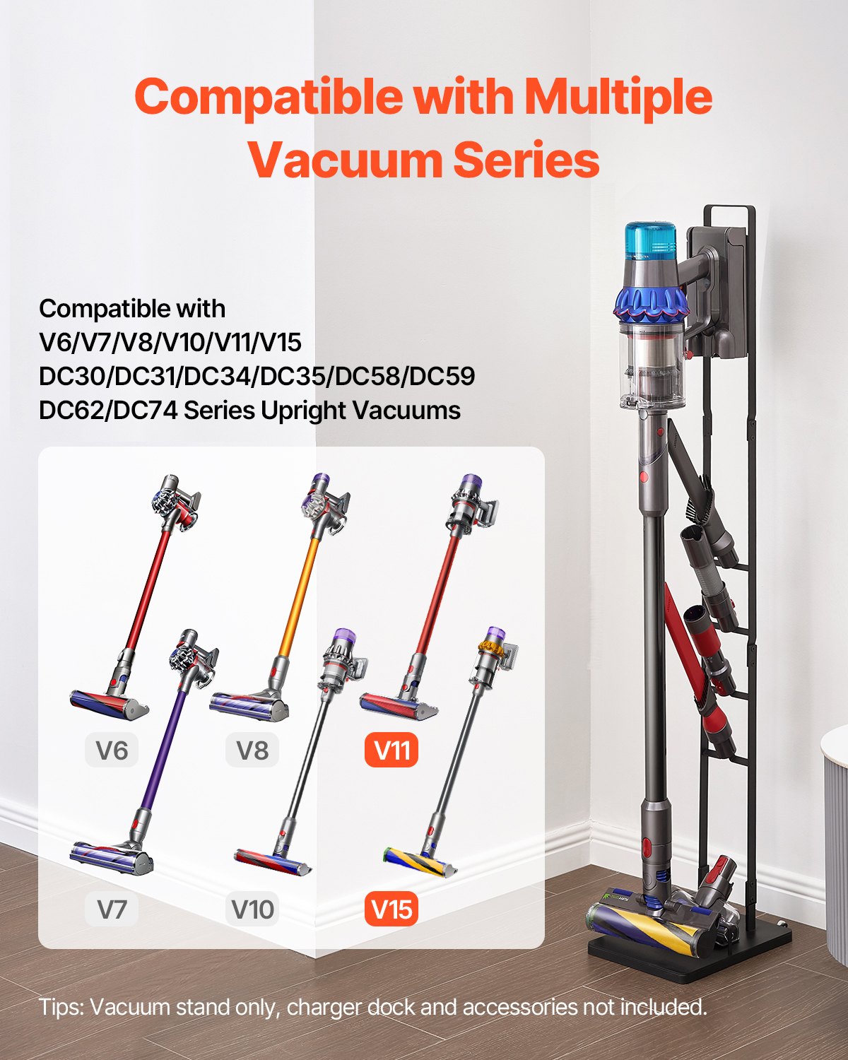 Vacuum Stand, Compatible With Dyson V6 V7 V8 V10 V11 V15, Stable Vacuum Stand Holder with Wheels for Dyson DC30 DC31 DC34 DC35 DC58 DC59 DC62 D74 Cordless Upright Vacuum Cleaners & Accessories
