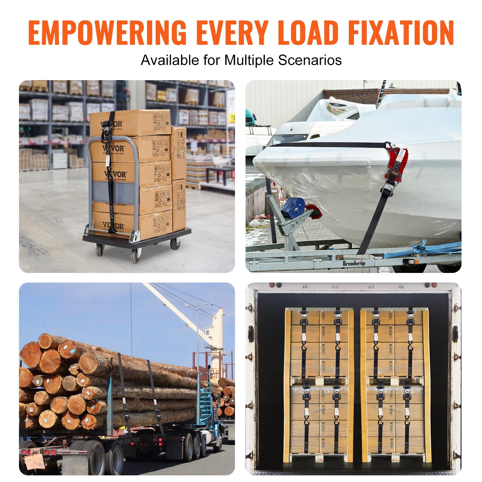 4 Pack Ratchet Tie Down Straps 5208 lbs 1.6