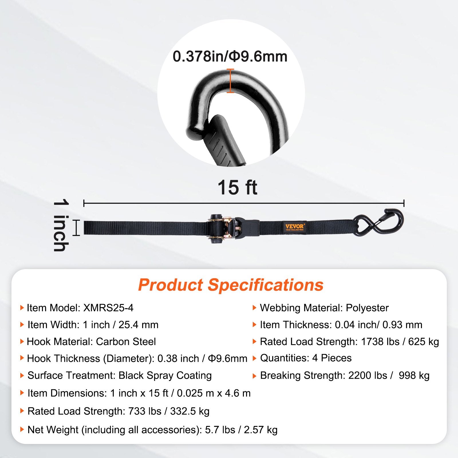 4 Pack Ratchet Tie Down Straps 2200 lbs 1