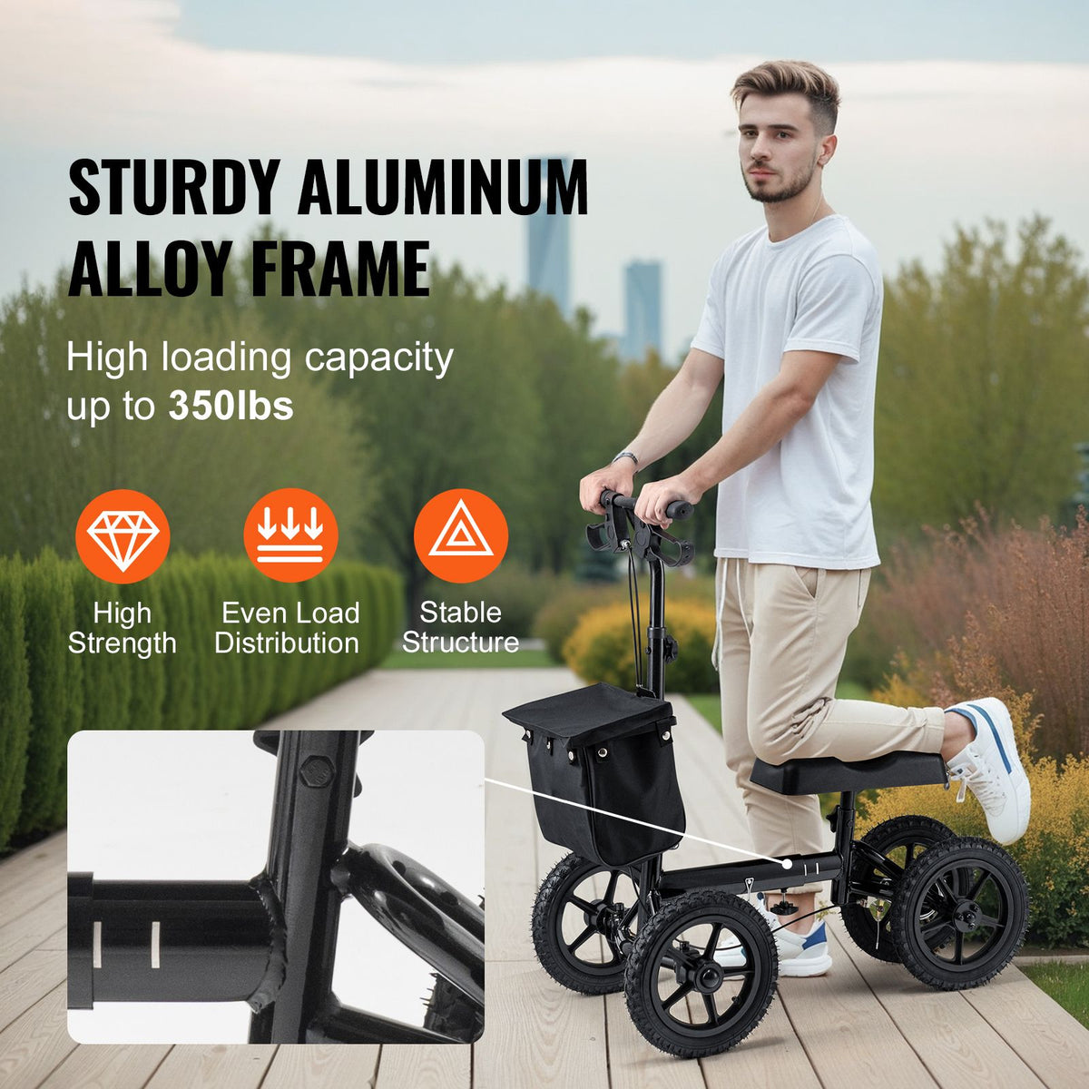 Folding Knee Scooter, Aluminum Steerable Knee Walker with Height-Adjustable Handlebar & Knee Pad, 12
