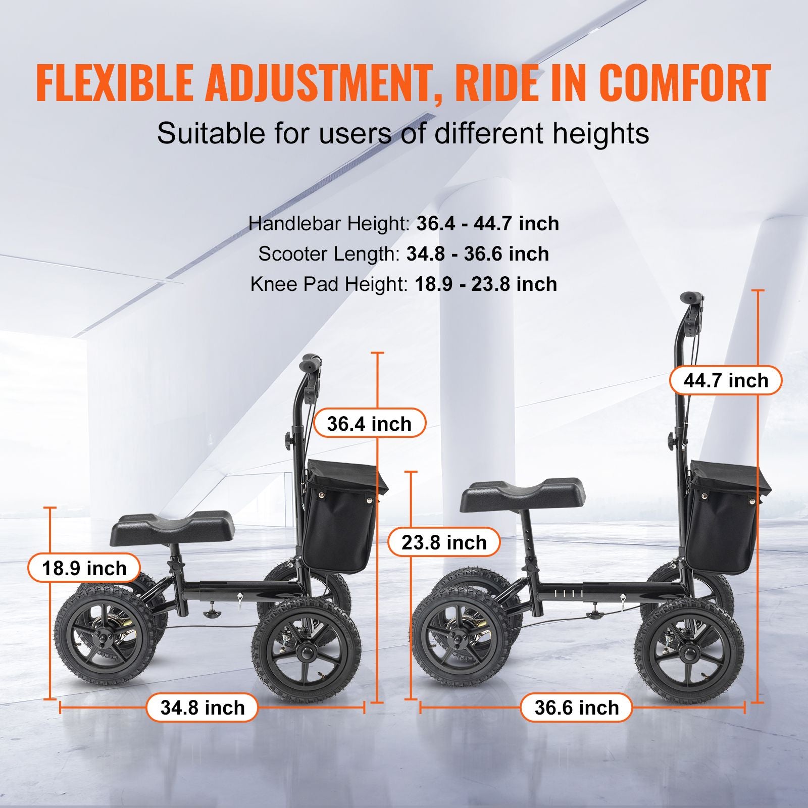 Folding Knee Scooter, Aluminum Steerable Knee Walker with Height-Adjustable Handlebar & Knee Pad, 12" All-Terrain Wheels, Dual Brakes, Leg Recovery Scooter for Broken Ankle Foot Injuries, 159KG