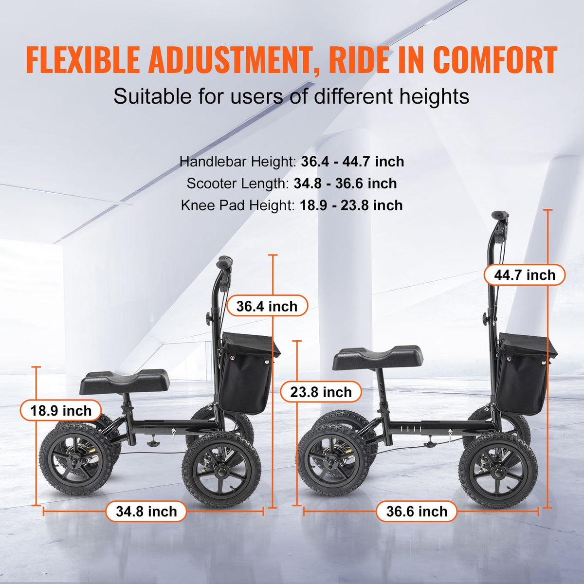 Folding Knee Scooter, Aluminum Steerable Knee Walker with Height-Adjustable Handlebar & Knee Pad, 12