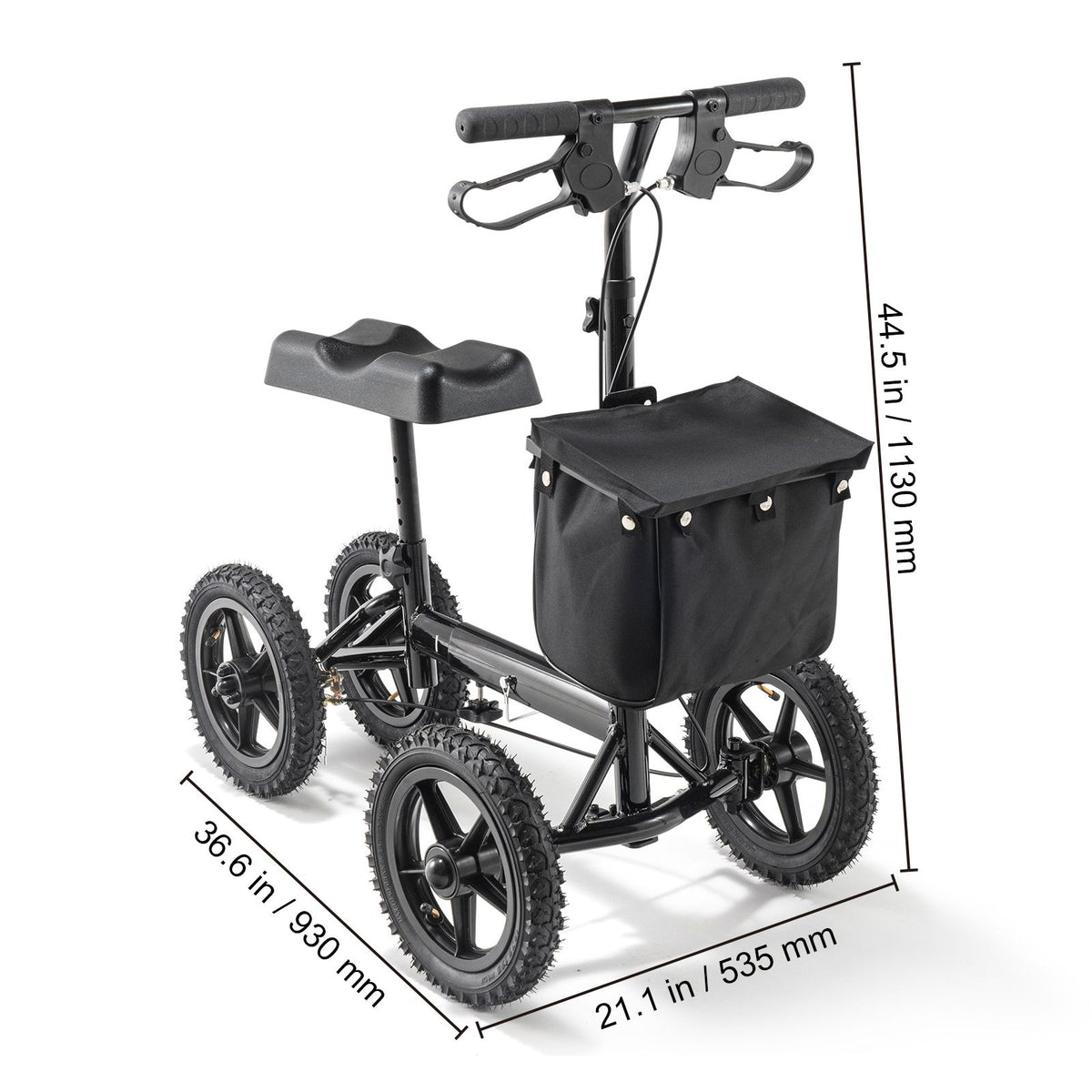 Folding Knee Scooter, Aluminum Steerable Knee Walker with Height-Adjustable Handlebar & Knee Pad, 12
