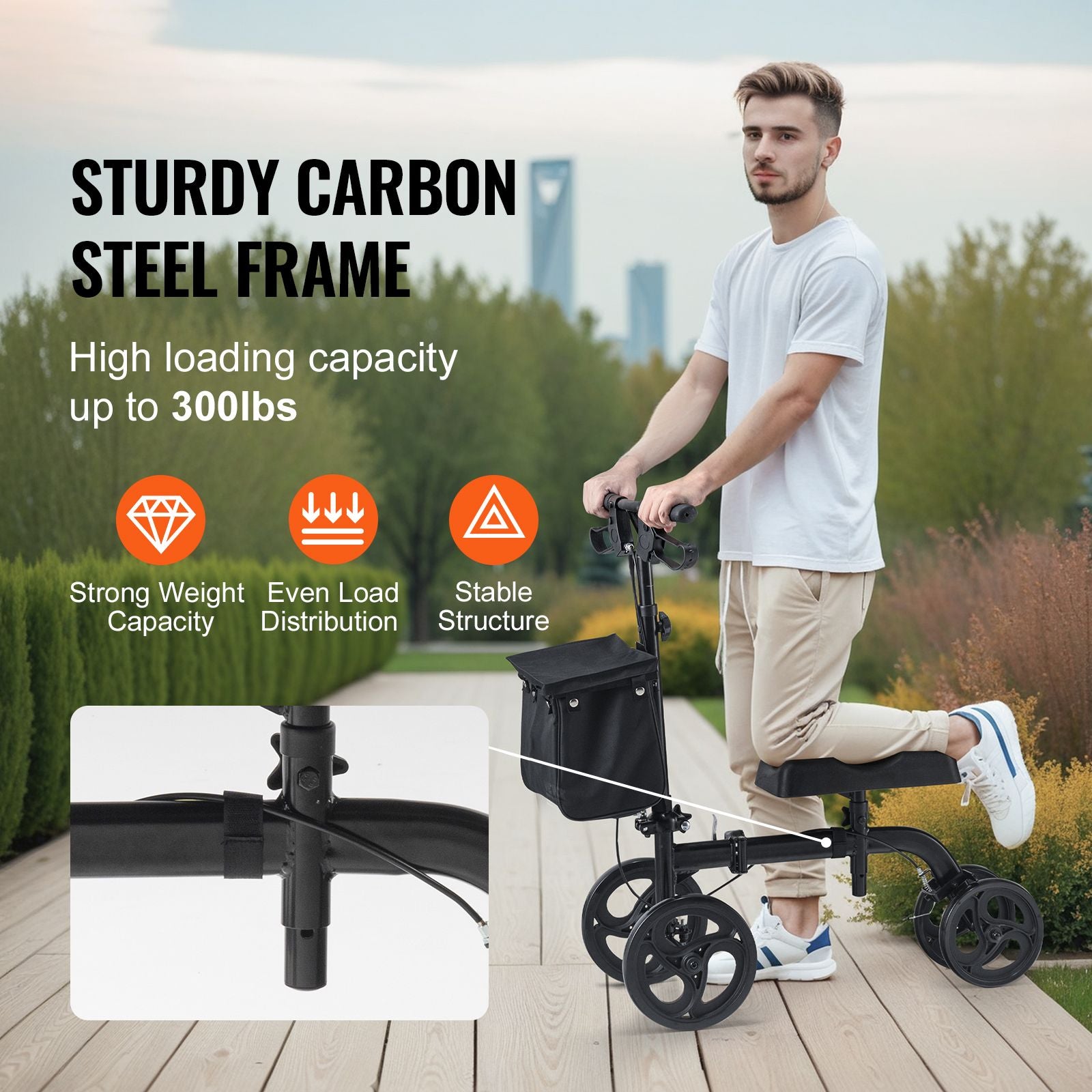 Folding Knee Scooter All Terrain Knee Walker Adjustable 300lb Capacity