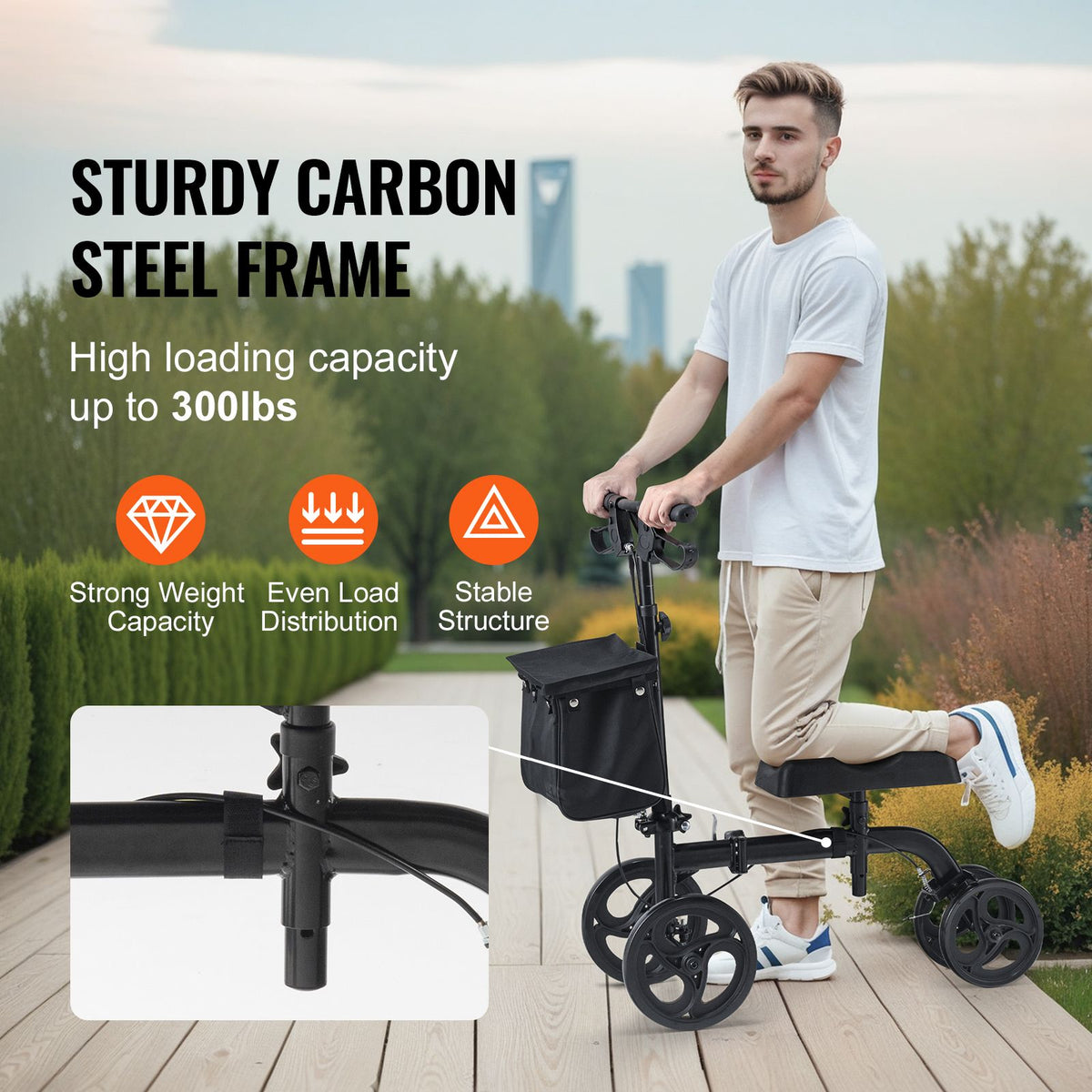 Folding Knee Scooter All Terrain Knee Walker Adjustable 300lb Capacity