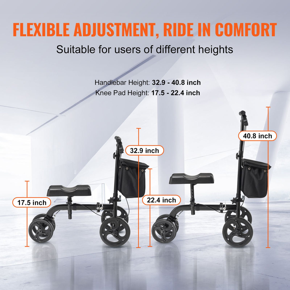 Folding Knee Scooter All Terrain Knee Walker Adjustable 300lb Capacity