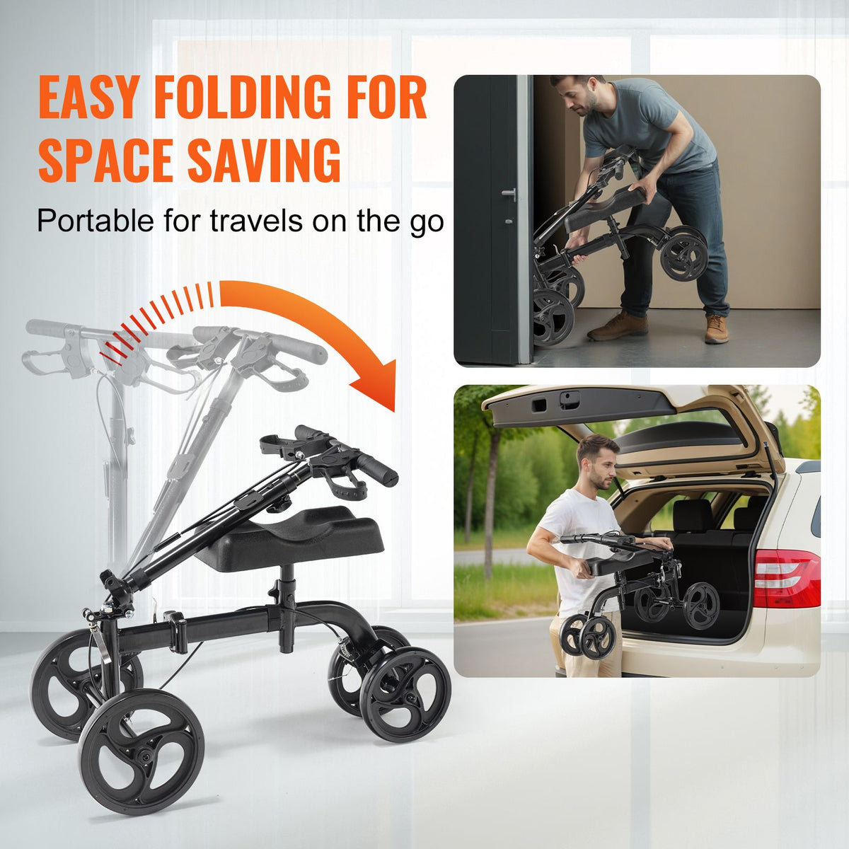 Folding Knee Scooter All Terrain Knee Walker Adjustable 300lb Capacity
