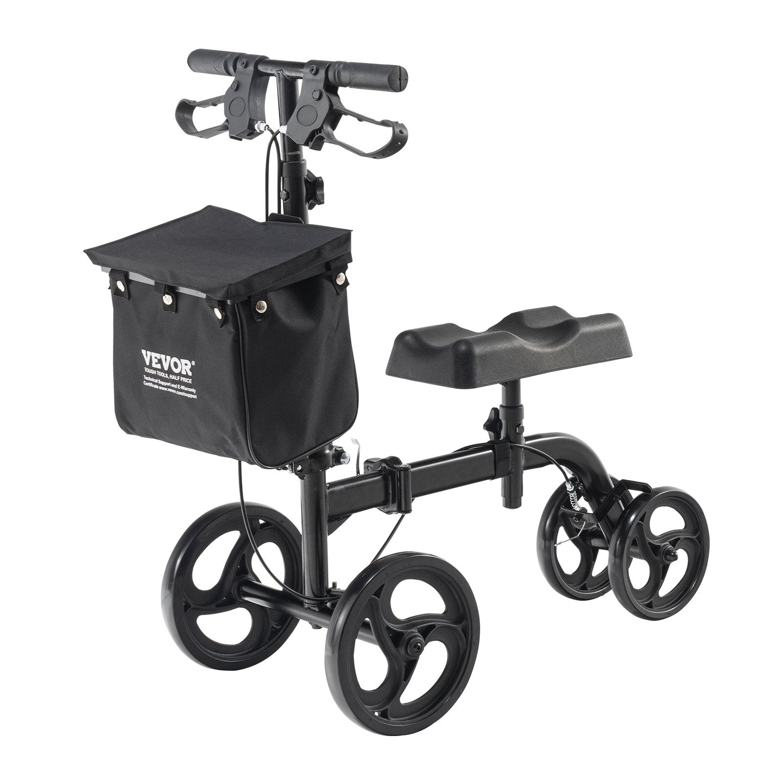 Folding Knee Scooter, Carbon Steel Steerable Knee Walker with Height-Adjustable Handlebar & Knee Pad, All-Terrain Solid Wheels, Dual Brakes, Leg Recovery Scooter for Broken Ankle Foot Injuries