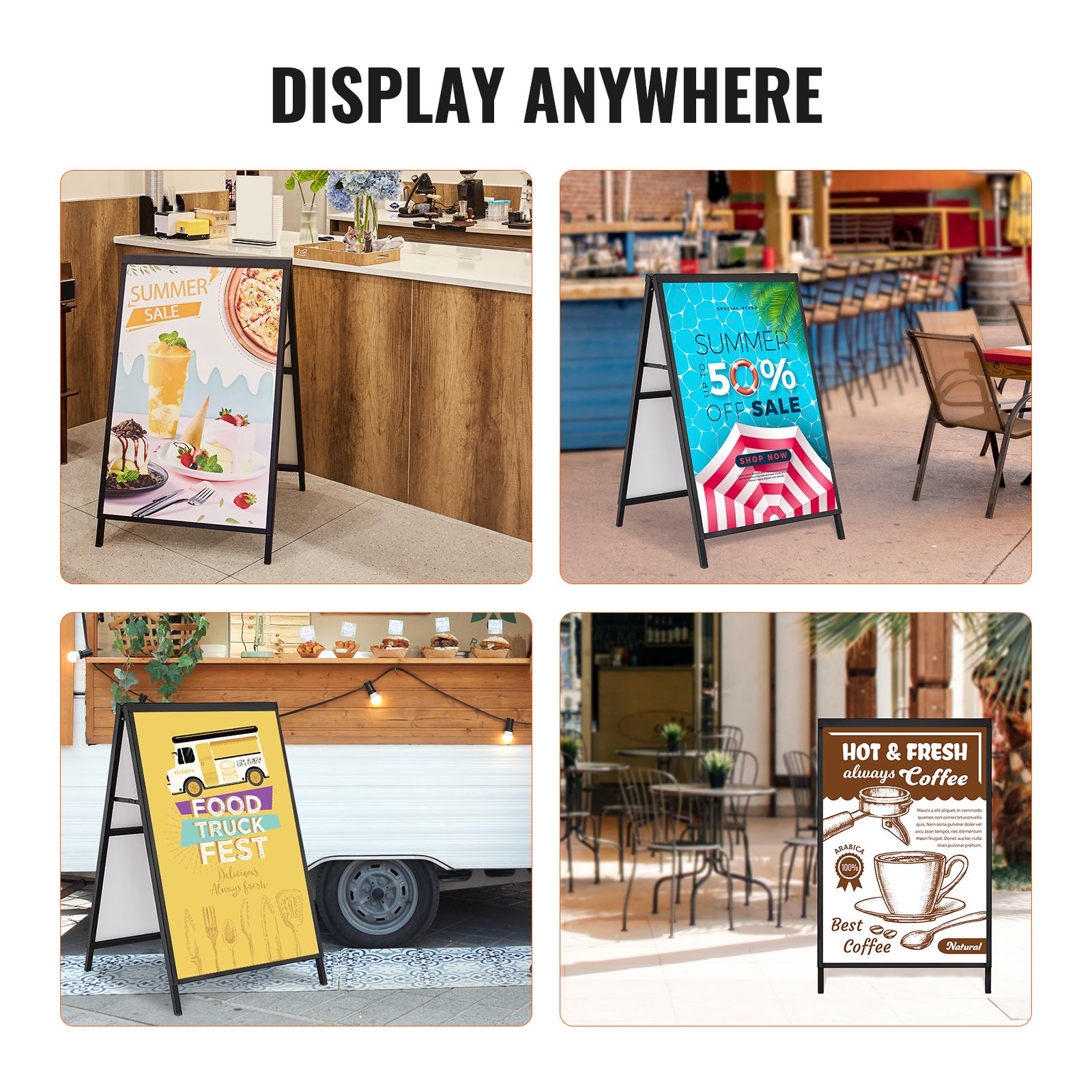 61x91cm A Frame Sidewalk Sign Double Sided Outdoor Poster Stand