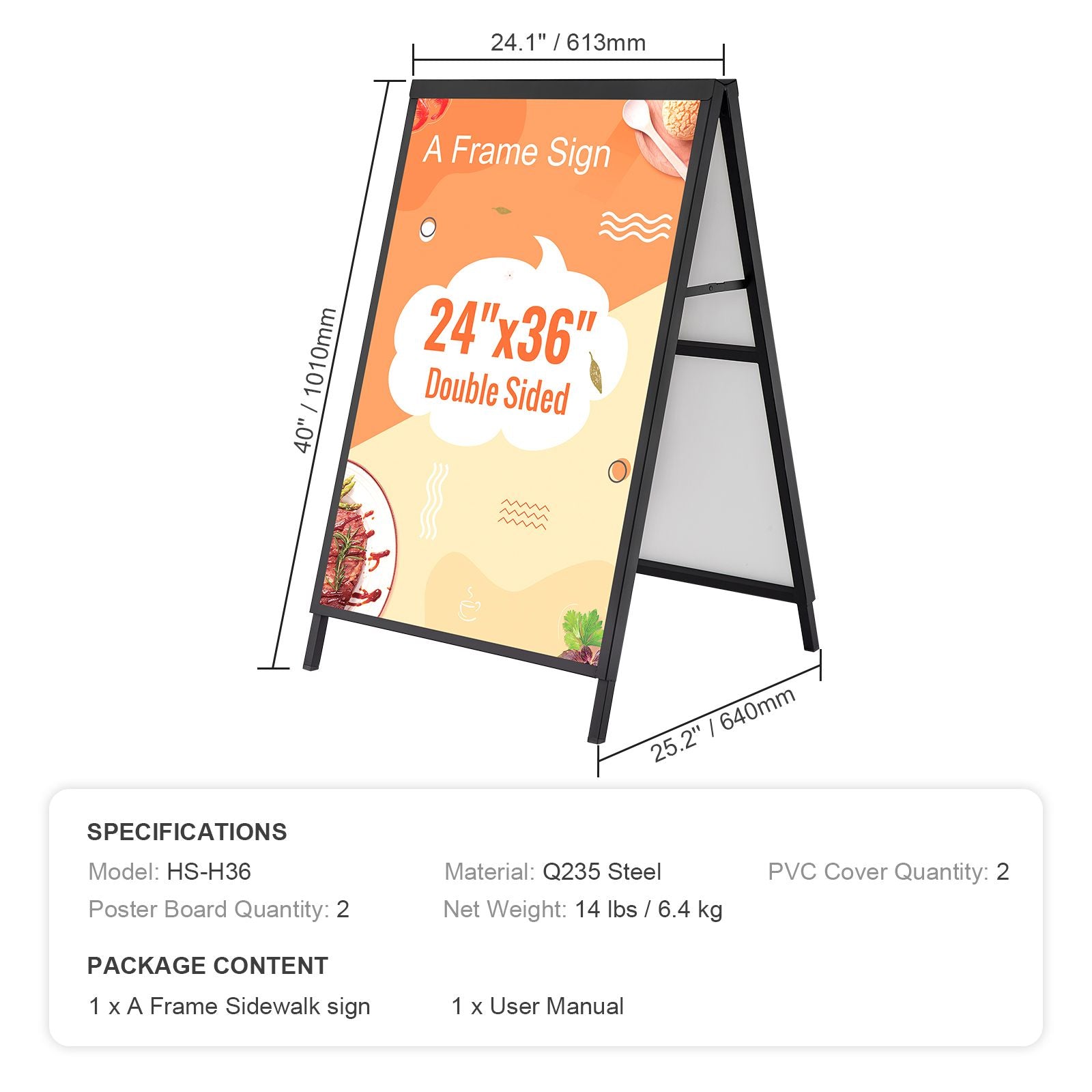 61x91cm A Frame Sidewalk Sign Double Sided Outdoor Poster Stand