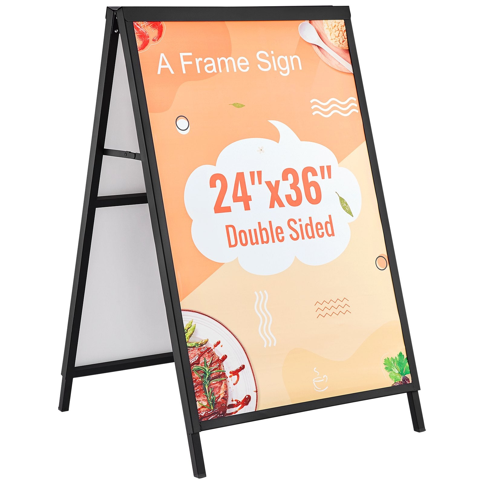 A Frame Sidewalk Sign, 61x91cm Heavy Duty Slide-in Signboard Holder, Double-Sided Folding Sandwich Board Signs, Steel Pavement Sign Poster for Outdoor Business Street Advertising (Frame only)
