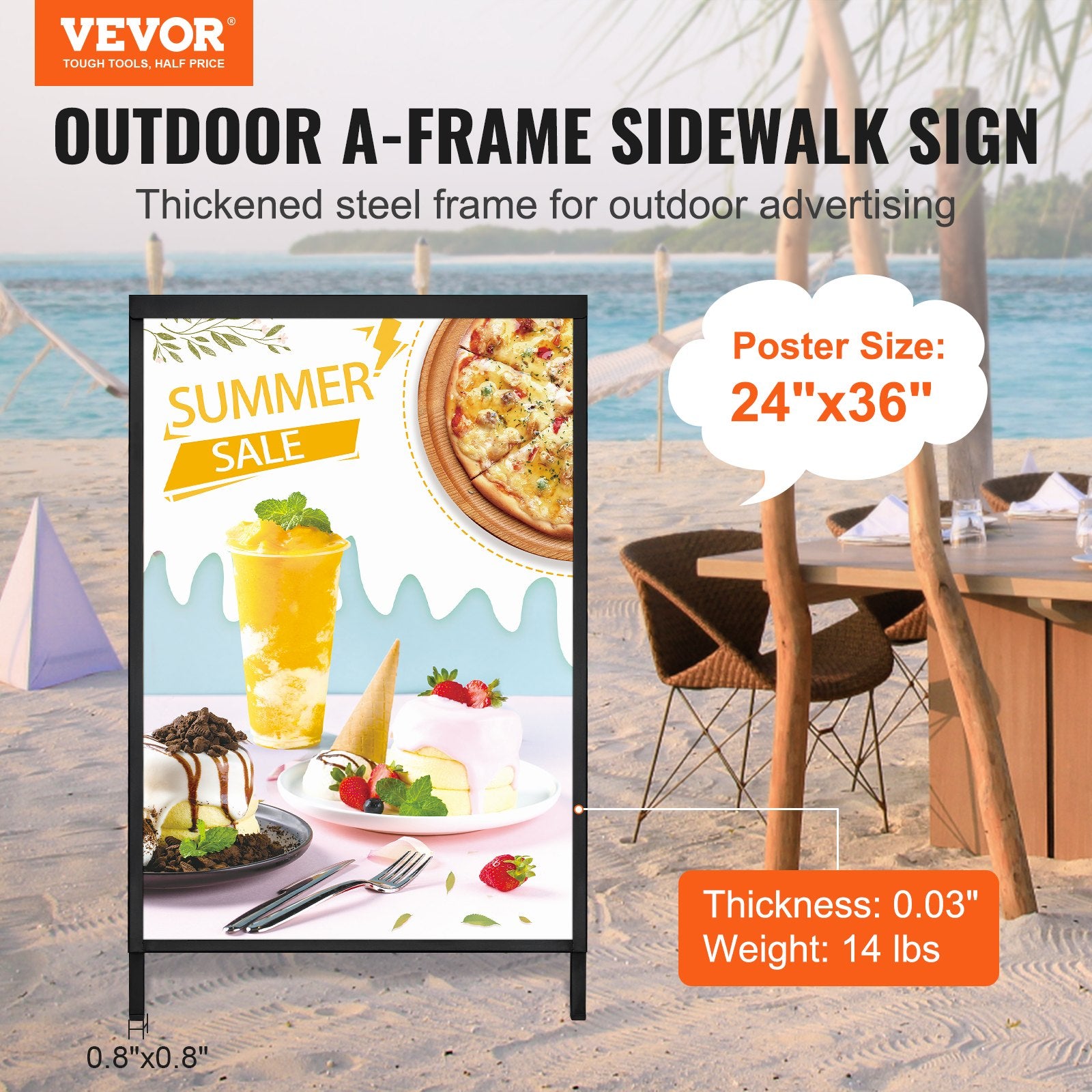 A Frame Sidewalk Sign, 61x91cm Heavy Duty Slide-in Signboard Holder, Double-Sided Folding Sandwich Board Signs, Steel Pavement Sign Poster for Outdoor Business Street Advertising (Frame only)