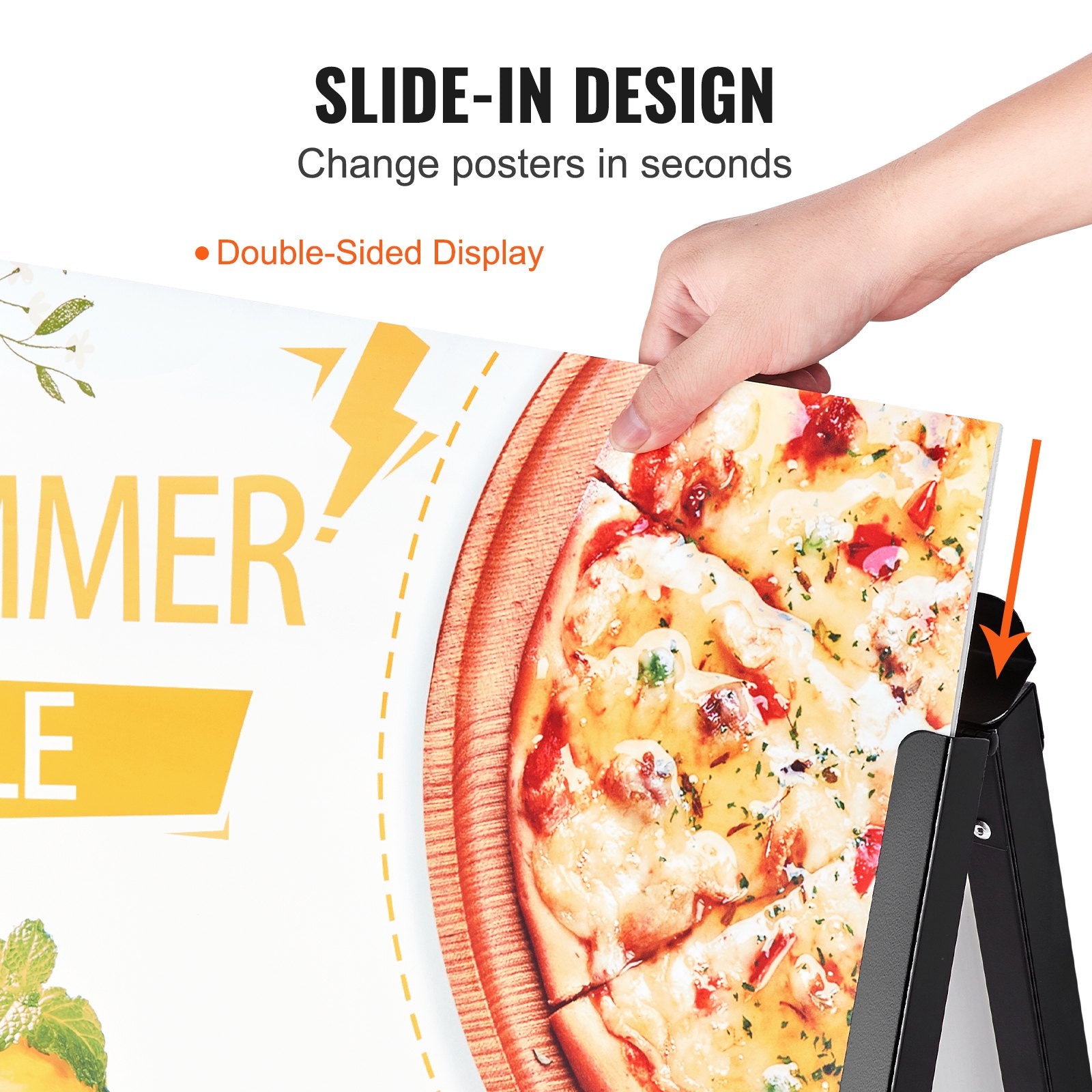 A Frame Sidewalk Sign, 61x91cm Heavy Duty Slide-in Signboard Holder, Double-Sided Folding Sandwich Board Signs, Steel Pavement Sign Poster for Outdoor Business Street Advertising (Frame only)