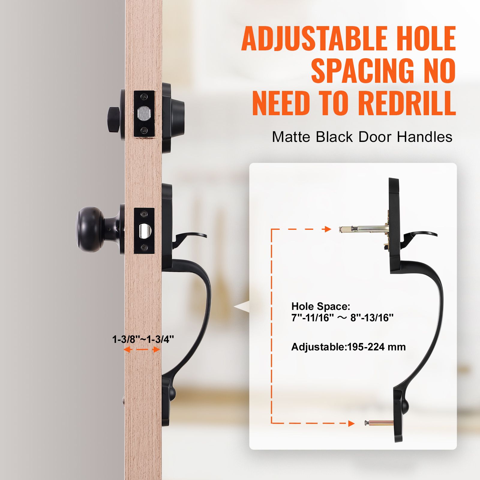 Matte Black Front Door Handle & Deadbolt Lock Set with Interior Knob
