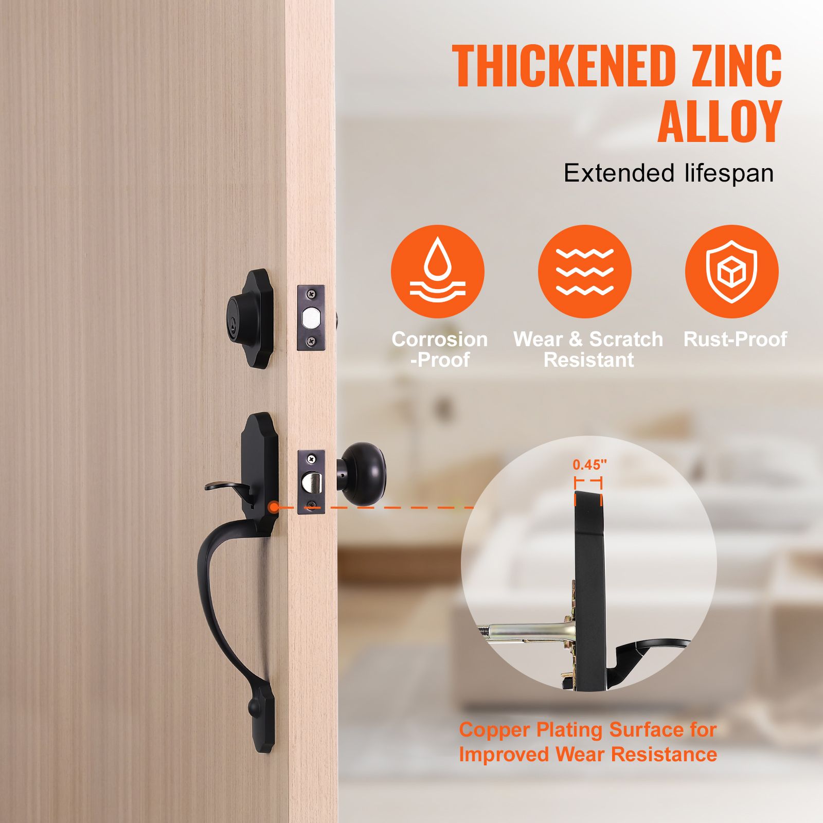 Matte Black Front Door Handle & Deadbolt Lock Set with Interior Knob