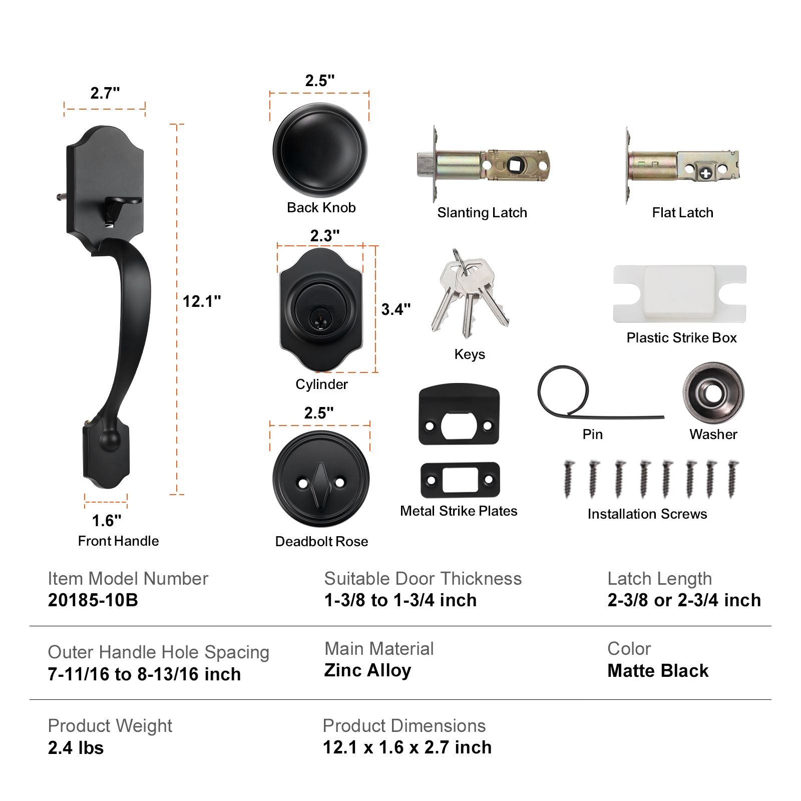 Matte Black Front Door Handle & Deadbolt Lock Set with Interior Knob
