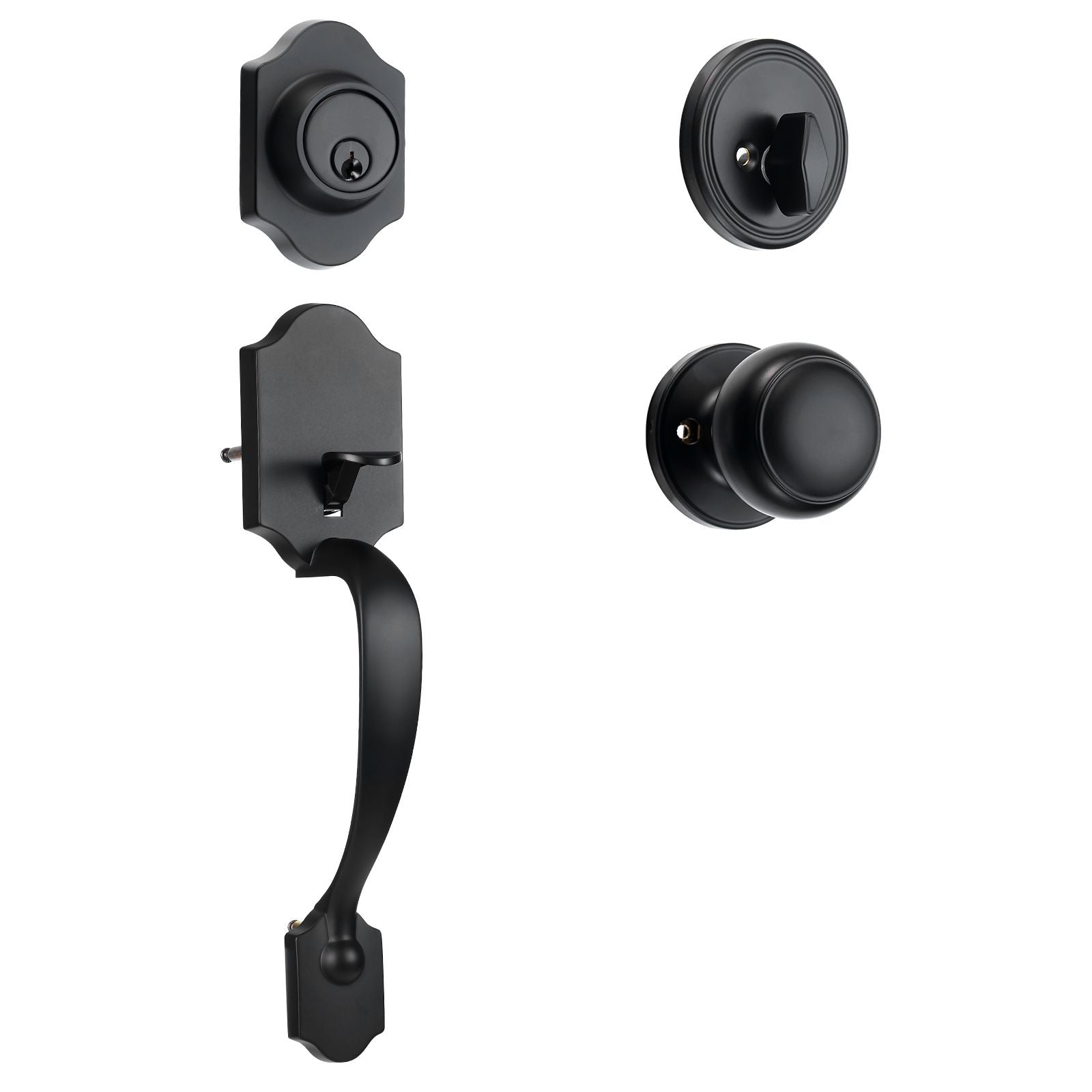 Matte Black Front Door Handle & Deadbolt Lock Set with Interior Knob