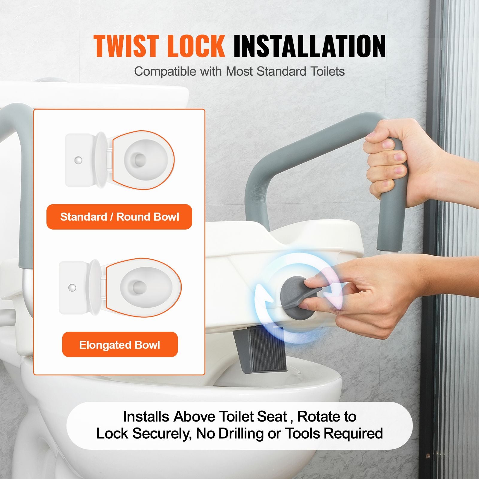 Raised Toilet Seat, 5" Height Raised, 350 lbs Weight Capacity, for Round and Elongated Toilet, Twist Lock Installation,19.1" - 21.7" Adjustable Width, for Elderly, Handicap, Patient, Pregnant, M