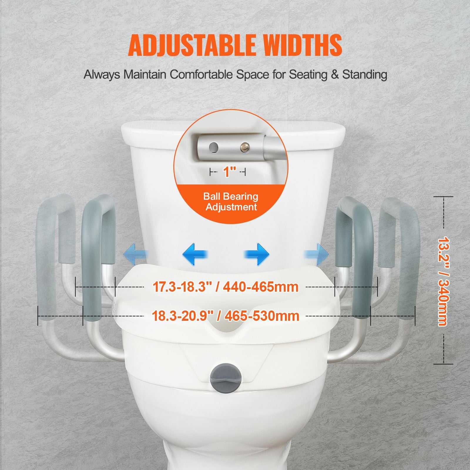 Raised Toilet Seat, 5" Height Raised, 350 lbs Weight Capacity, for Round and Elongated Toilet, Twist Lock Installation,19.1" - 21.7" Adjustable Width, for Elderly, Handicap, Patient, Pregnant, M