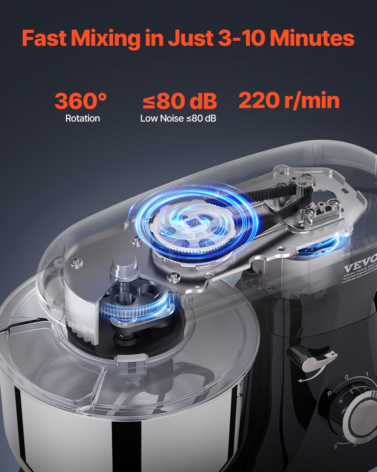 Stand Mixer 5.68 L Electric Dough Mixer 1100W 6 + P Speeds Food Beater