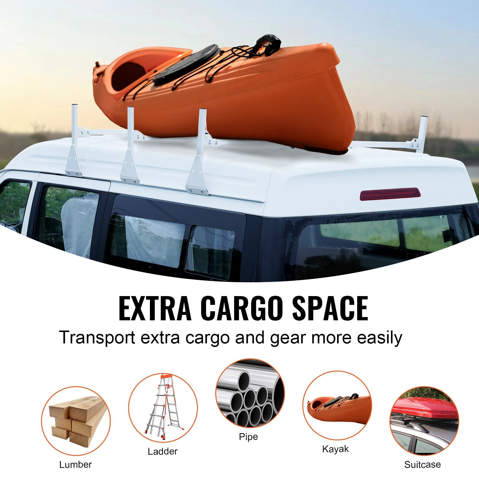 3-Bar Van Roof Ladder Rack Adjustable 56.3