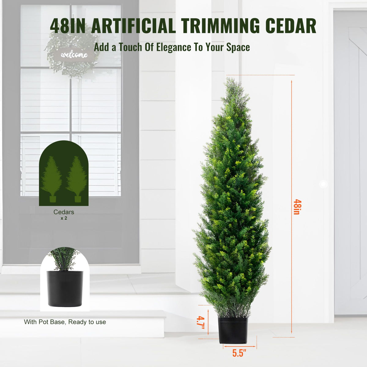 2 Pack 4ft Artificial Cedar Topiary Trees UV Faux Plants Indoor Outdoor Green