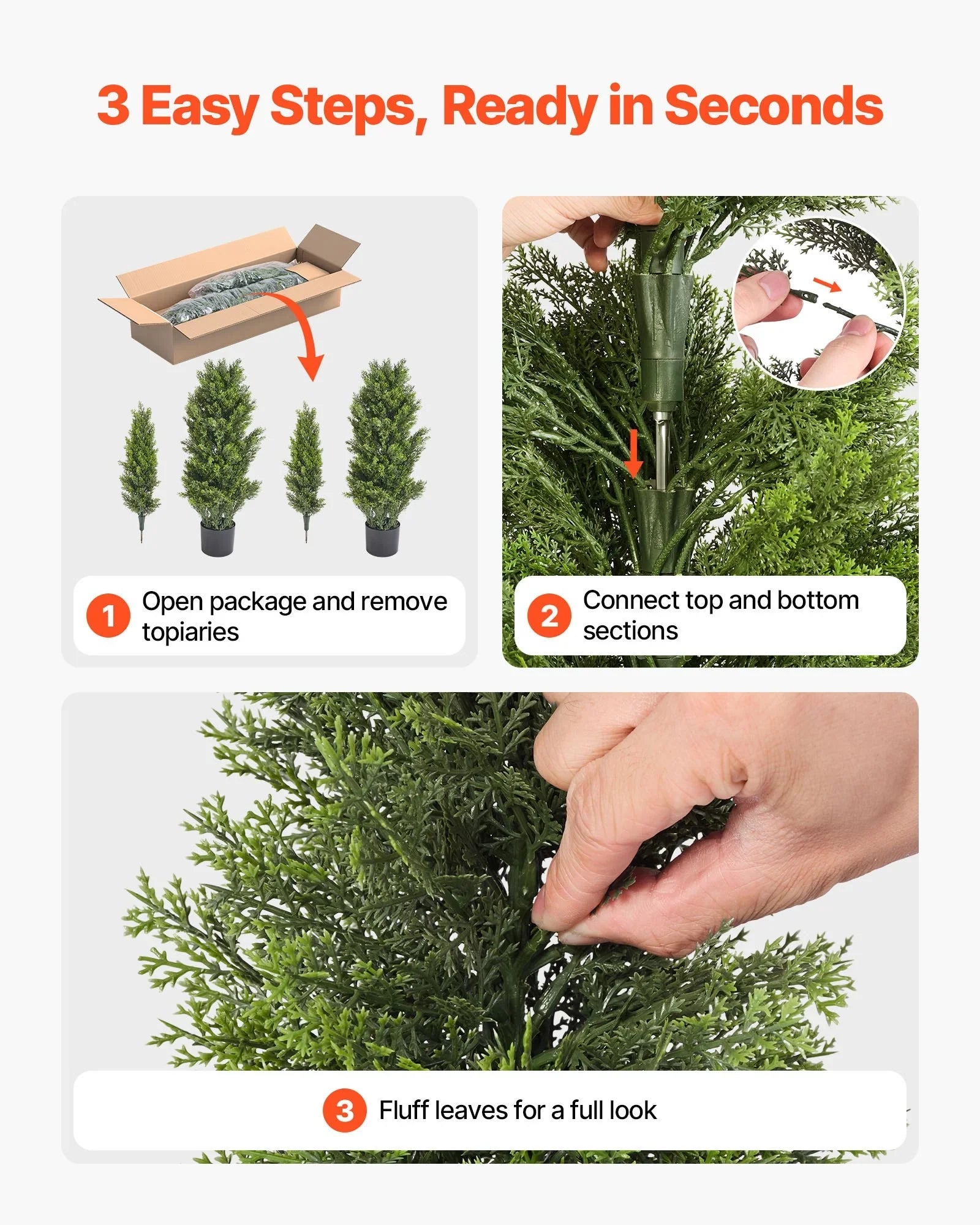 Artificial Topiary Cedar Trees, 2 Set 1219mm Faux Pine Shrubs Plants, Fake Silk Tree Look Real, Easy Assembly for Decor Front Porch Outdoor Patio Garden Balcony Backyard Indoor Office
