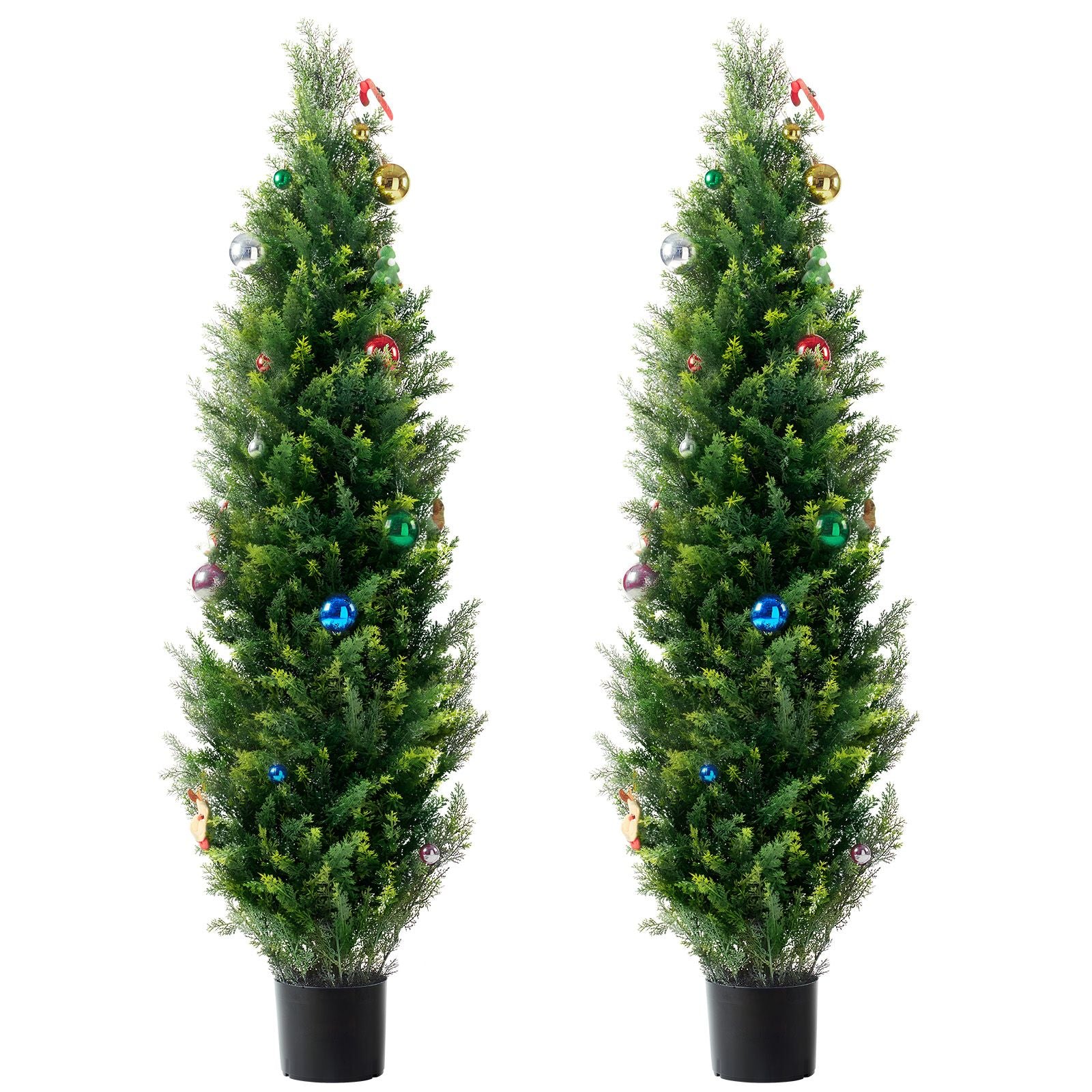 2 Pack 5' Artificial Cedar Topiary Tree Faux Plant UV Decor In/Outdoor