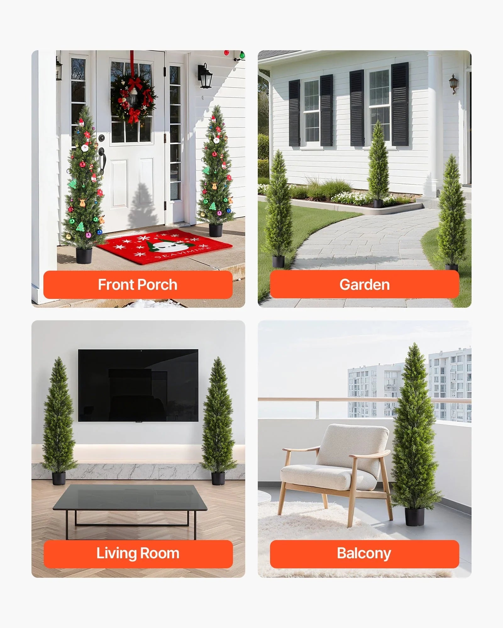 Artificial Topiary Cedar Trees, 2 Set 1524mm Faux Pine Shrubs Plants, Fake Silk Tree Look Real, Easy Assembly for Decor Front Porch Outdoor Patio Garden Balcony Backyard Indoor Office