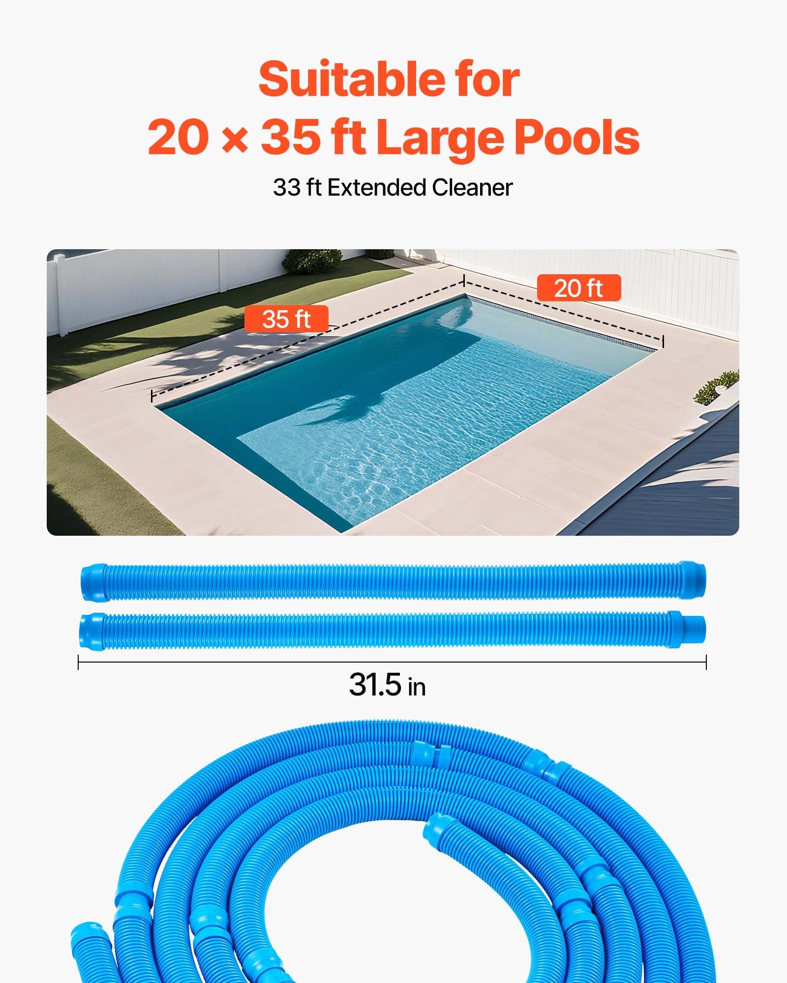 Suction Pool Cleaner, Automatic Pool Vacuum Cleaner, Suction Side Automatic Pool Cleaner, Suction Vacuum Pool Sweeper with 12 Hoses, for In-ground and Above-ground Pool Up to 609.6 x 1066.8 cm