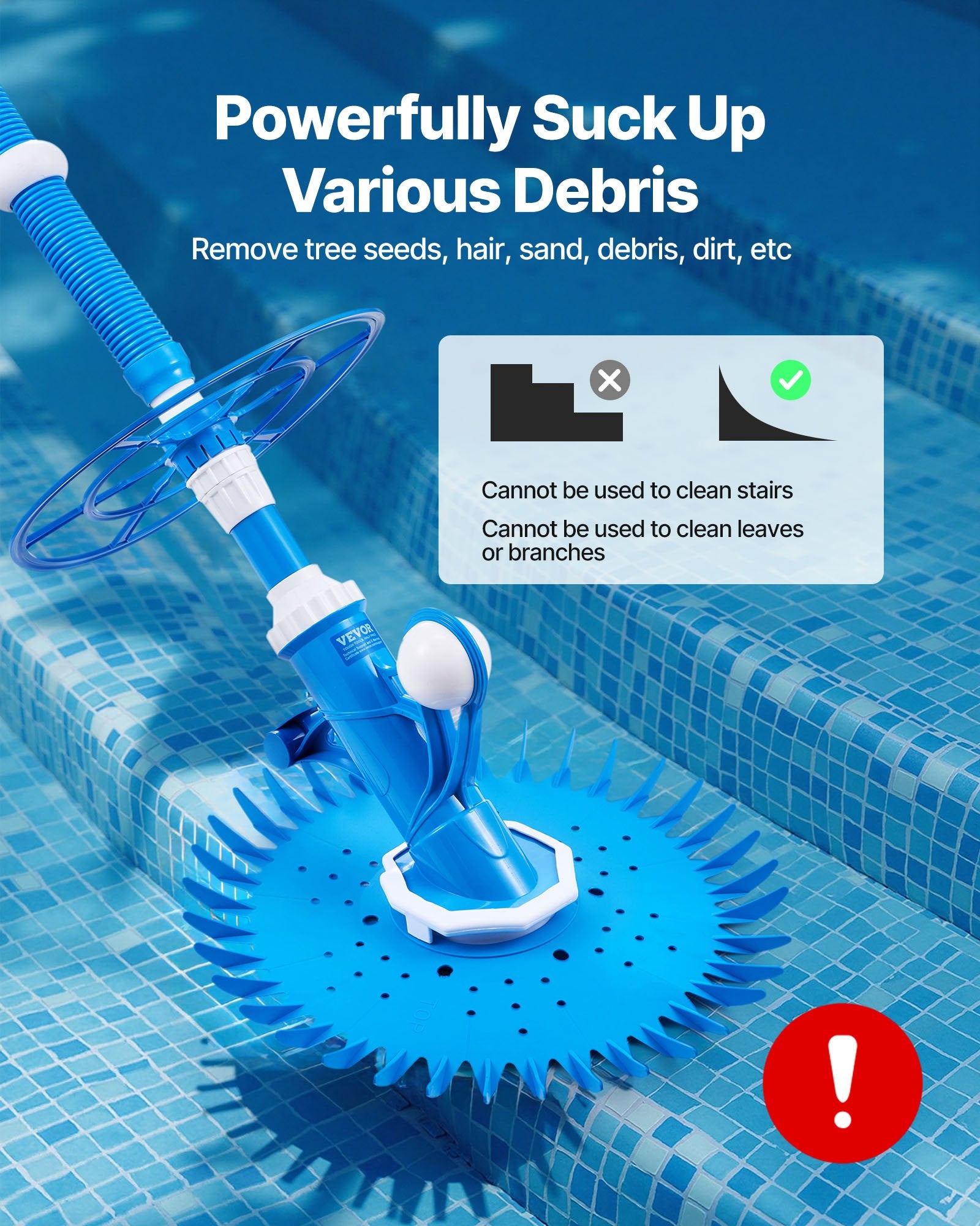 Suction Pool Cleaner, Automatic Pool Vacuum Cleaner, Suction Side Automatic Pool Cleaner, Suction Vacuum Pool Sweeper with 12 Hoses, for In-ground and Above-ground Pool Up to 609.6 x 1066.8 cm