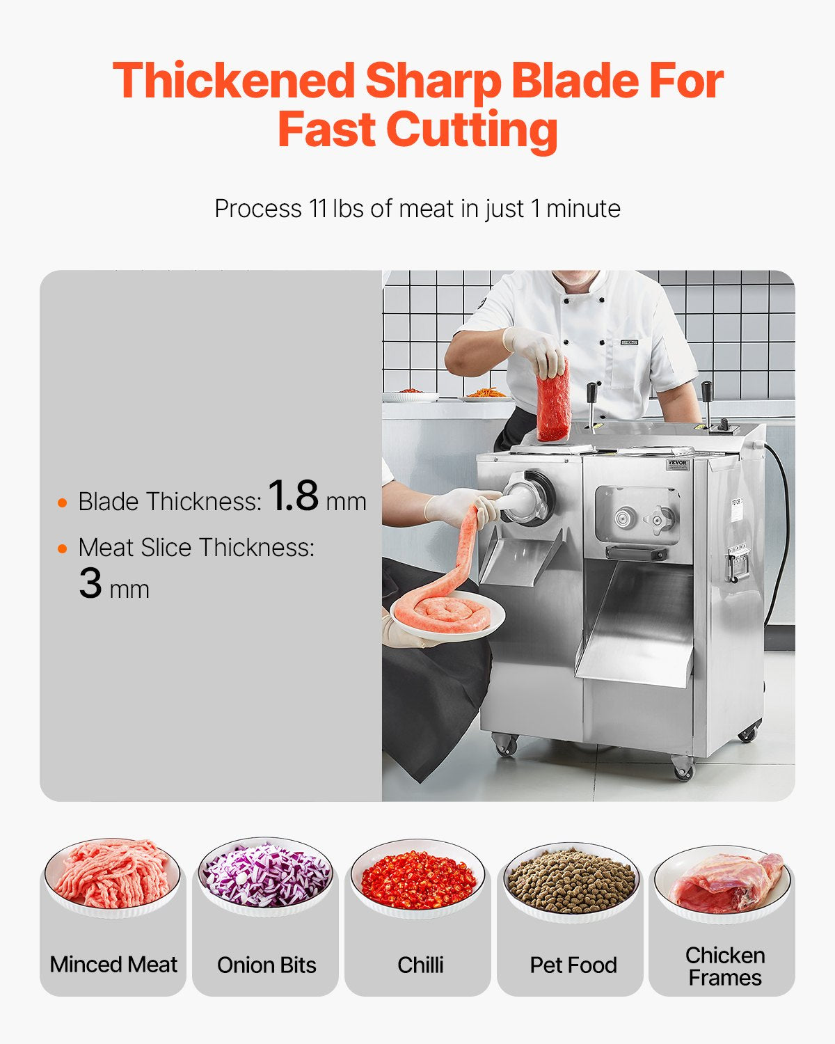 Commercial Electric Meat Grinder Slicer 6.35 kg/Min Sausage Stuffer Maker