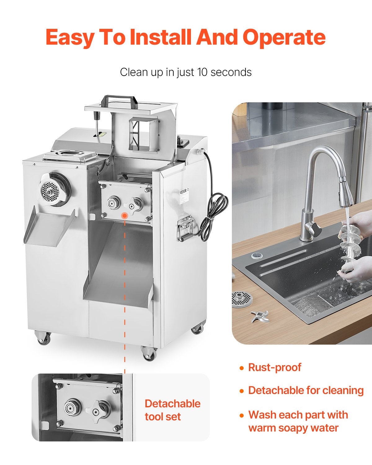 Commercial Electric Meat Grinder Slicer 6.35 kg/Min Sausage Stuffer Maker