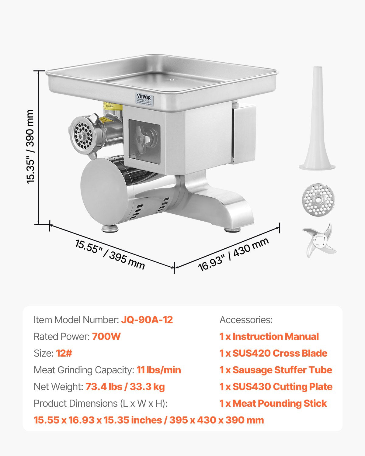 Commercial Electric Meat Grinder Slicer 4.99 kg/Min Sausage Stuffer Maker