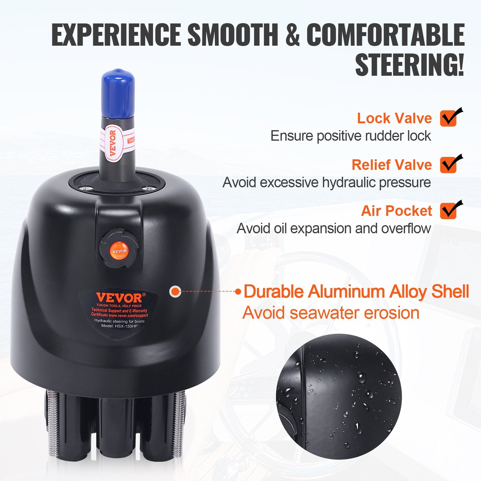 150HP Hydraulic Outboard Steering Kit Boat Marine System, Built-in Two-Way Lock Cylinder, 150HP Pump and High-Strength Nylon Hose for Single Station, Single-Engine use