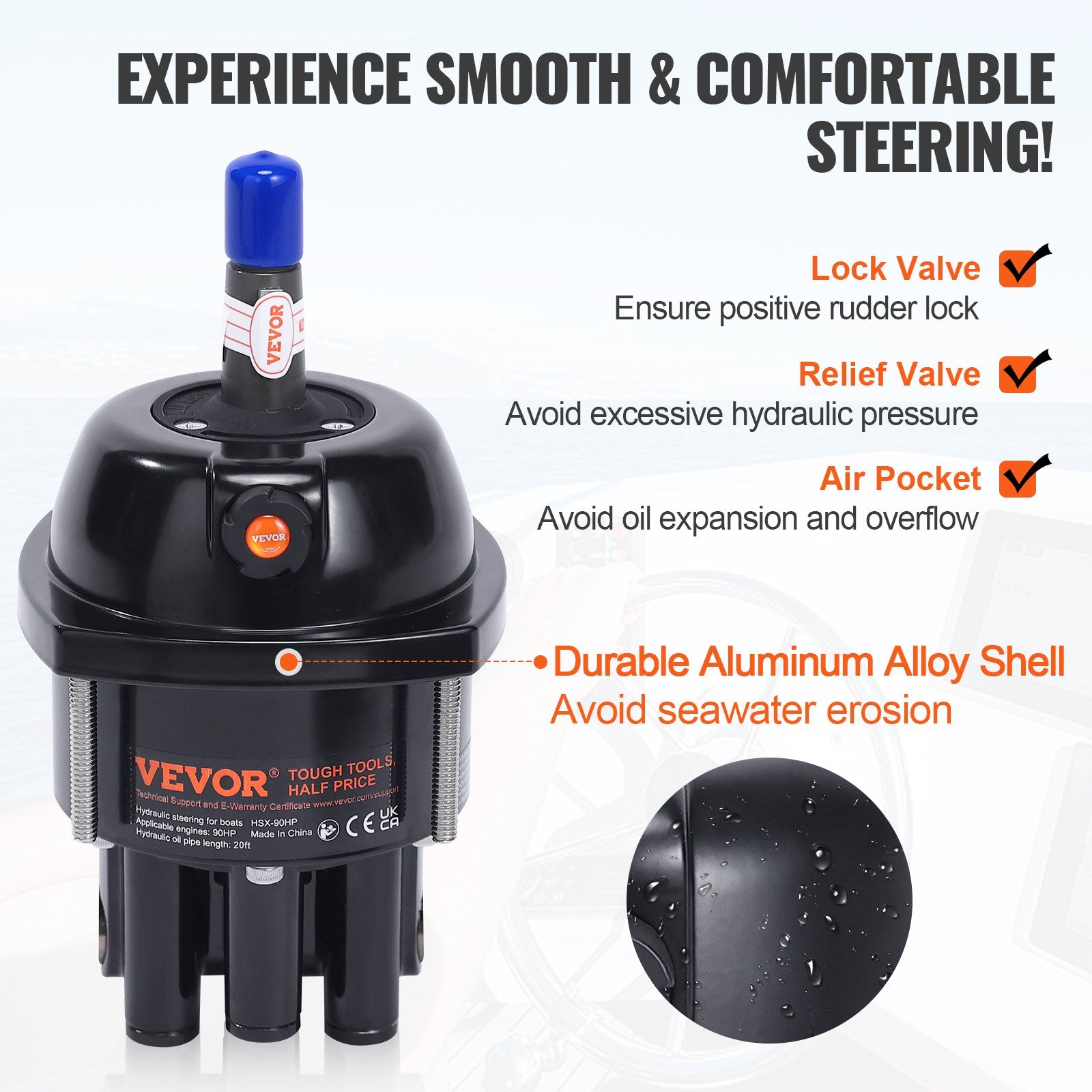 Hydraulic Steering Kit 90HP Hydraulic Outboard Steering Kit with Helm Pump Cylinder Marine Steering System Kit